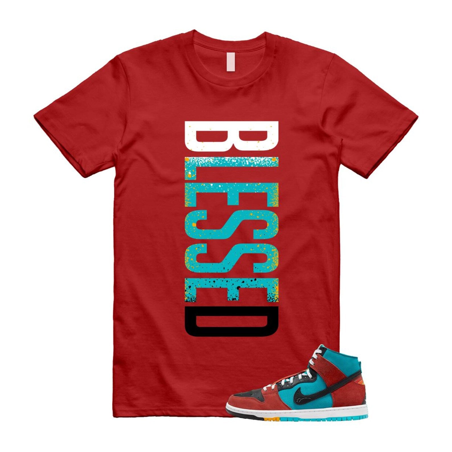 Di'orr Greenwood Navajo Arts Turquoise Blue Black Rugged Orange SB Dunk High T Shirt Match VERTBLS ,FQ1775-400 T-Shirt, Sneaker Match Tee
