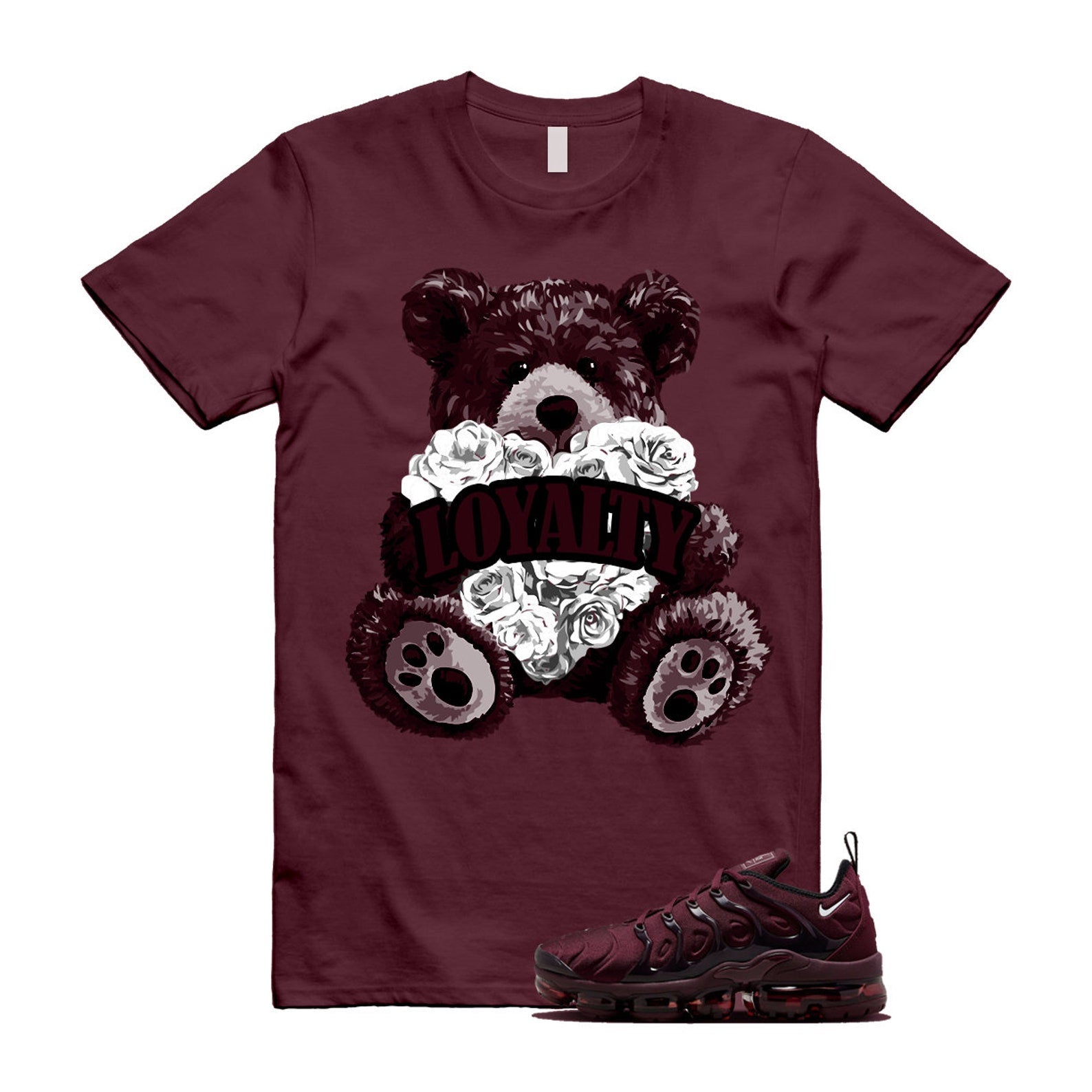 VaporMax Night Maroon Burgundy Cedar White Black Plus Air T Shirt Match LYLTY ,FN6850-681 T-Shirt, Sneaker Match Tee