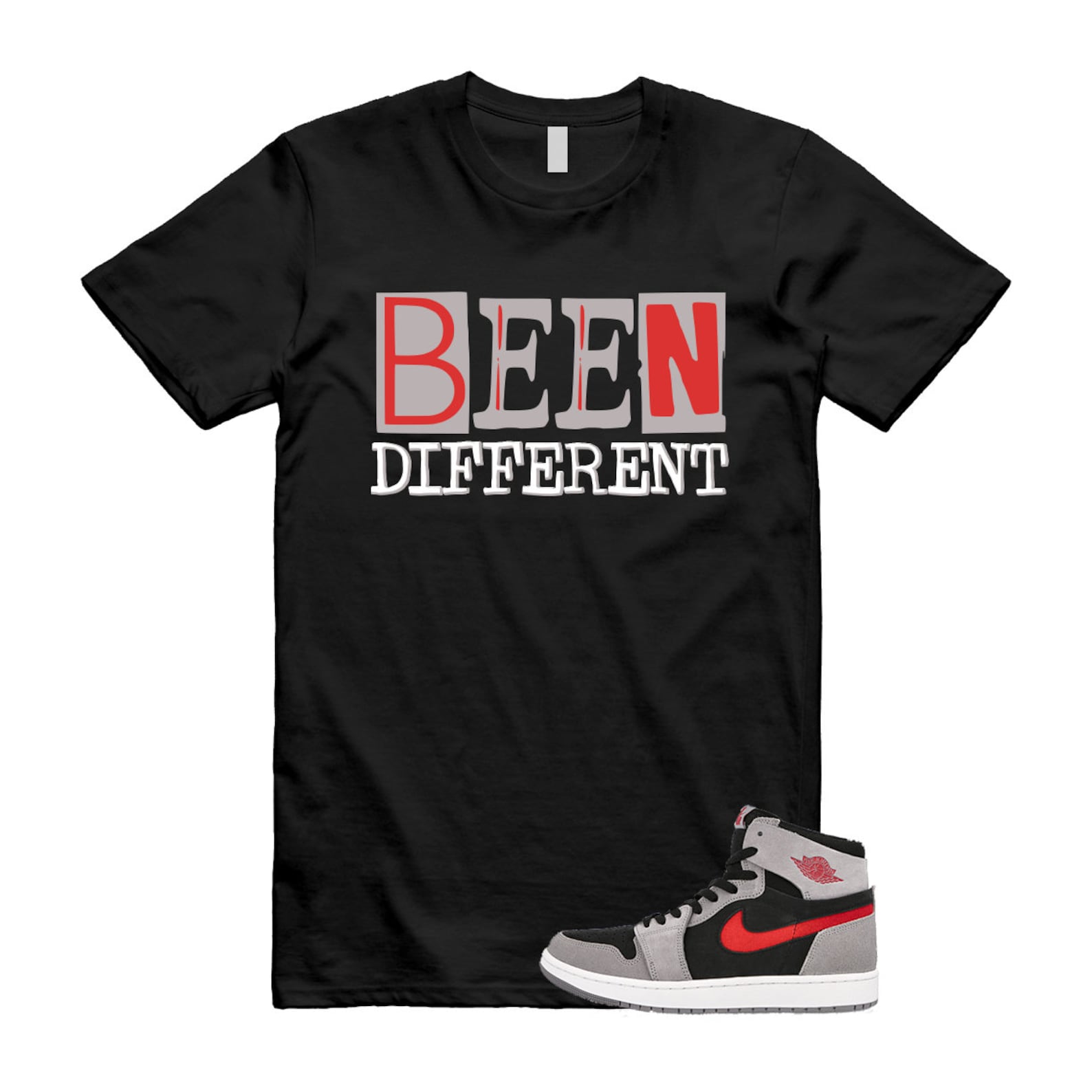 BEEN T Shirt to match Air J 1 High Zoom Comfort 2 Fire Red Cement Grey Black White ,DV1307-060 T-Shirt, Sneaker Match Tee