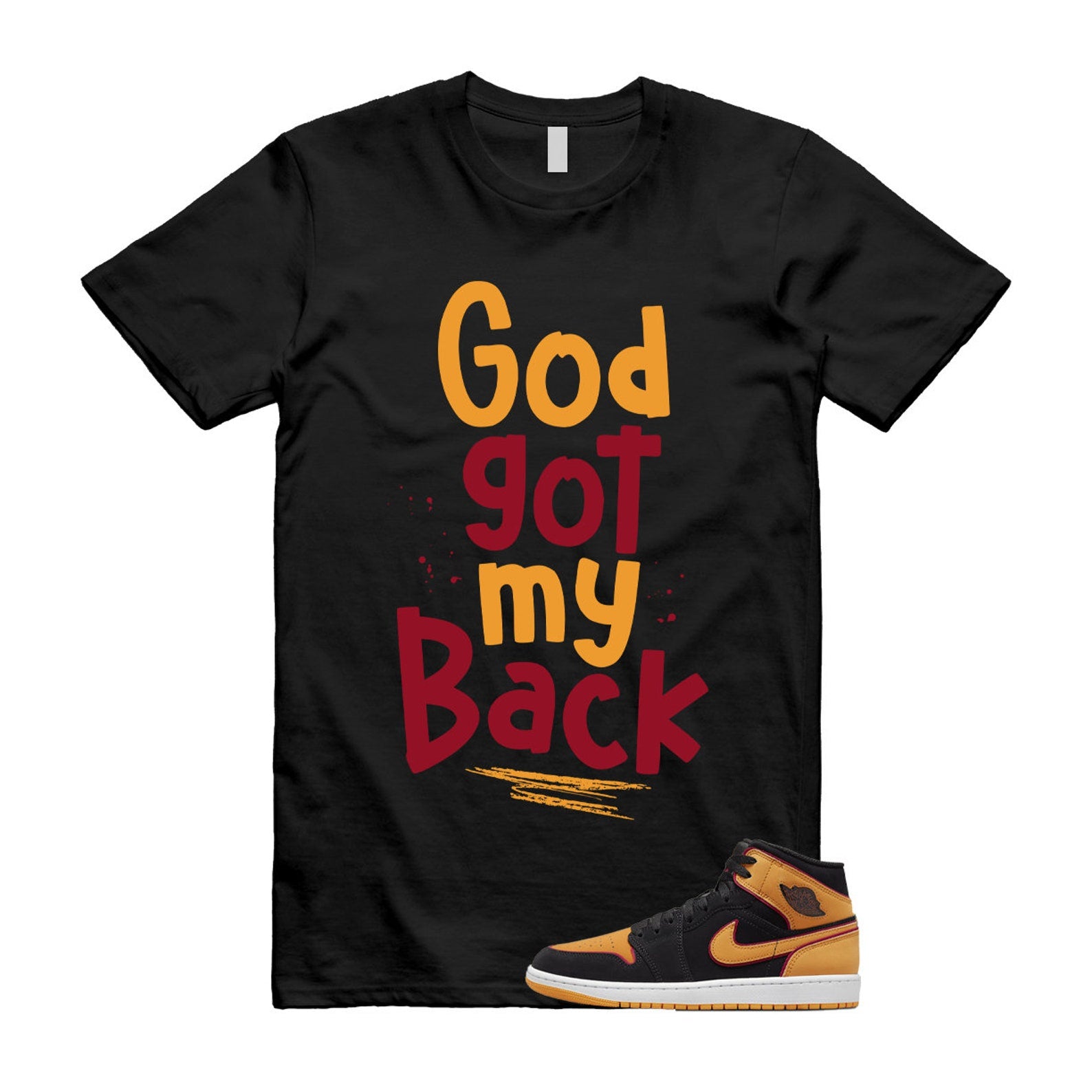 Vivid Orange Fat Tongue Black Cardinal Red 1 Mid T Shirt Match GOD ,FJ4924-008 T-Shirt, Sneaker Match Tee
