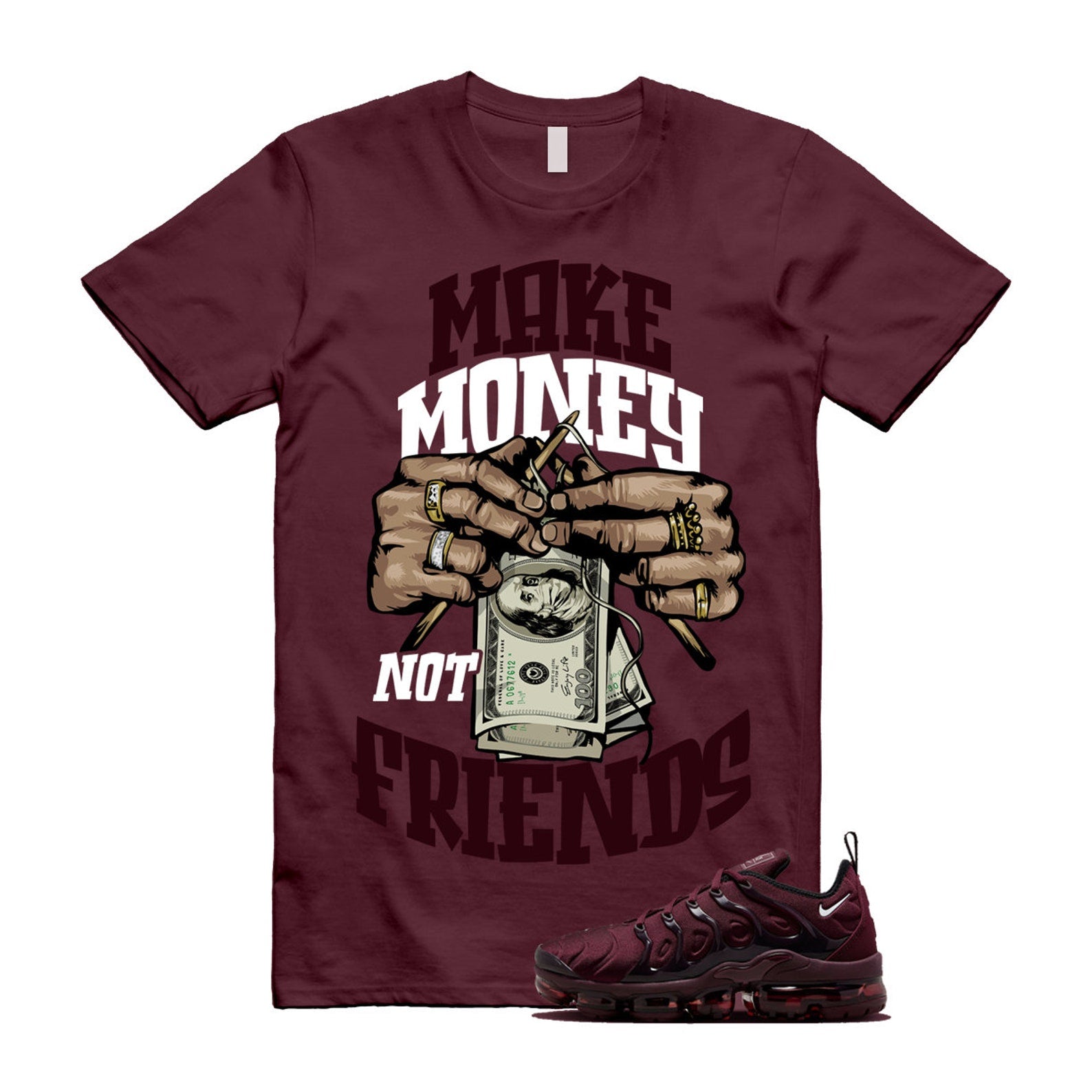 VaporMax Night Maroon Burgundy Cedar White Black Plus Air T Shirt Match MM ,FN6850-681 T-Shirt, Sneaker Match Tee