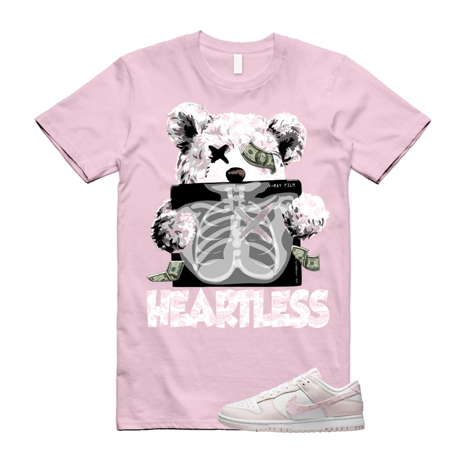 HEART T Shirt to match N Dunk Low WMNS Pink Paisley Essential Pack White Pearl Medium Soft ,FD1449-100 T-Shirt, Sneaker Match Tee