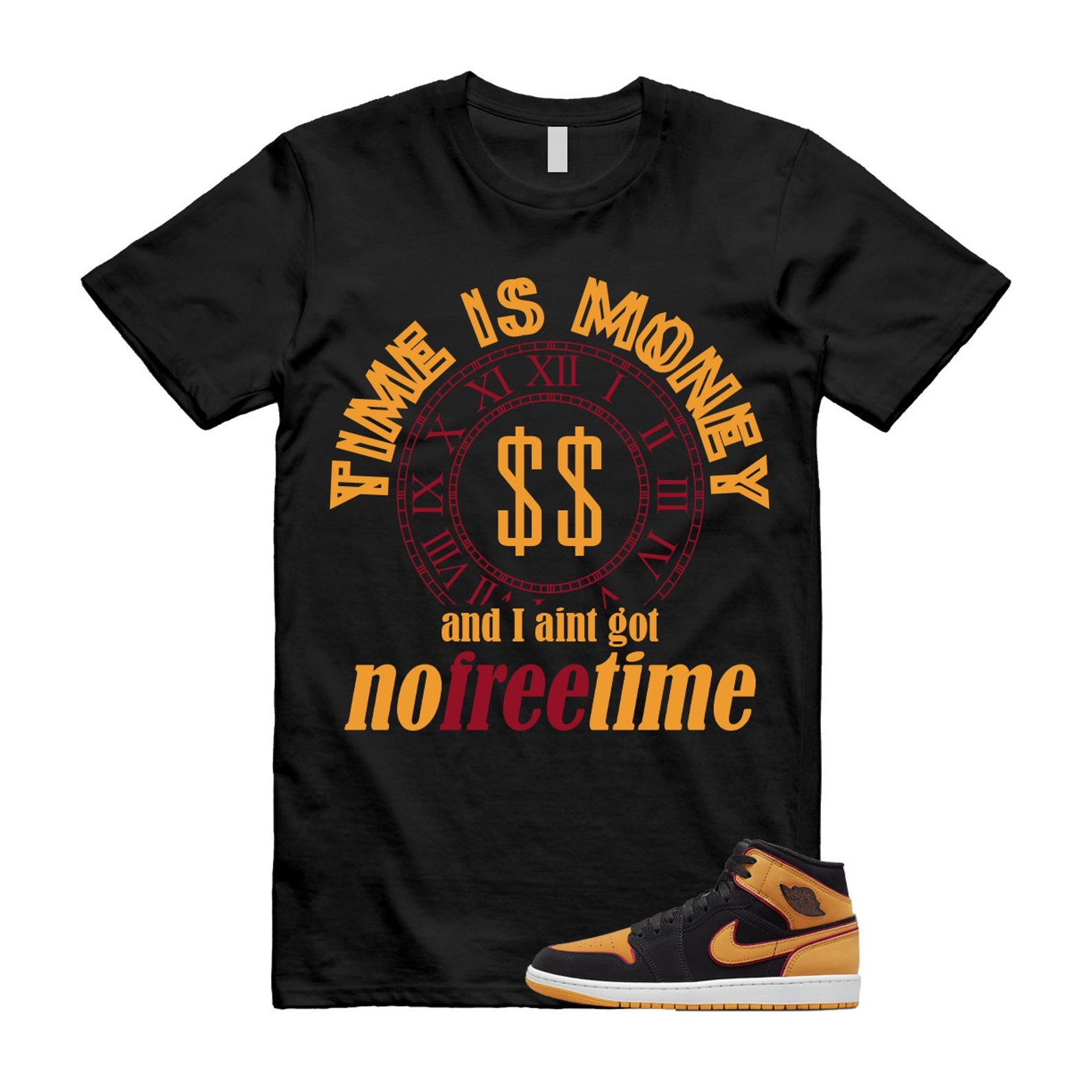 Vivid Orange Fat Tongue Black Cardinal Red 1 Mid T Shirt Match FREE TIME ,FJ4924-008 T-Shirt, Sneaker Match Tee