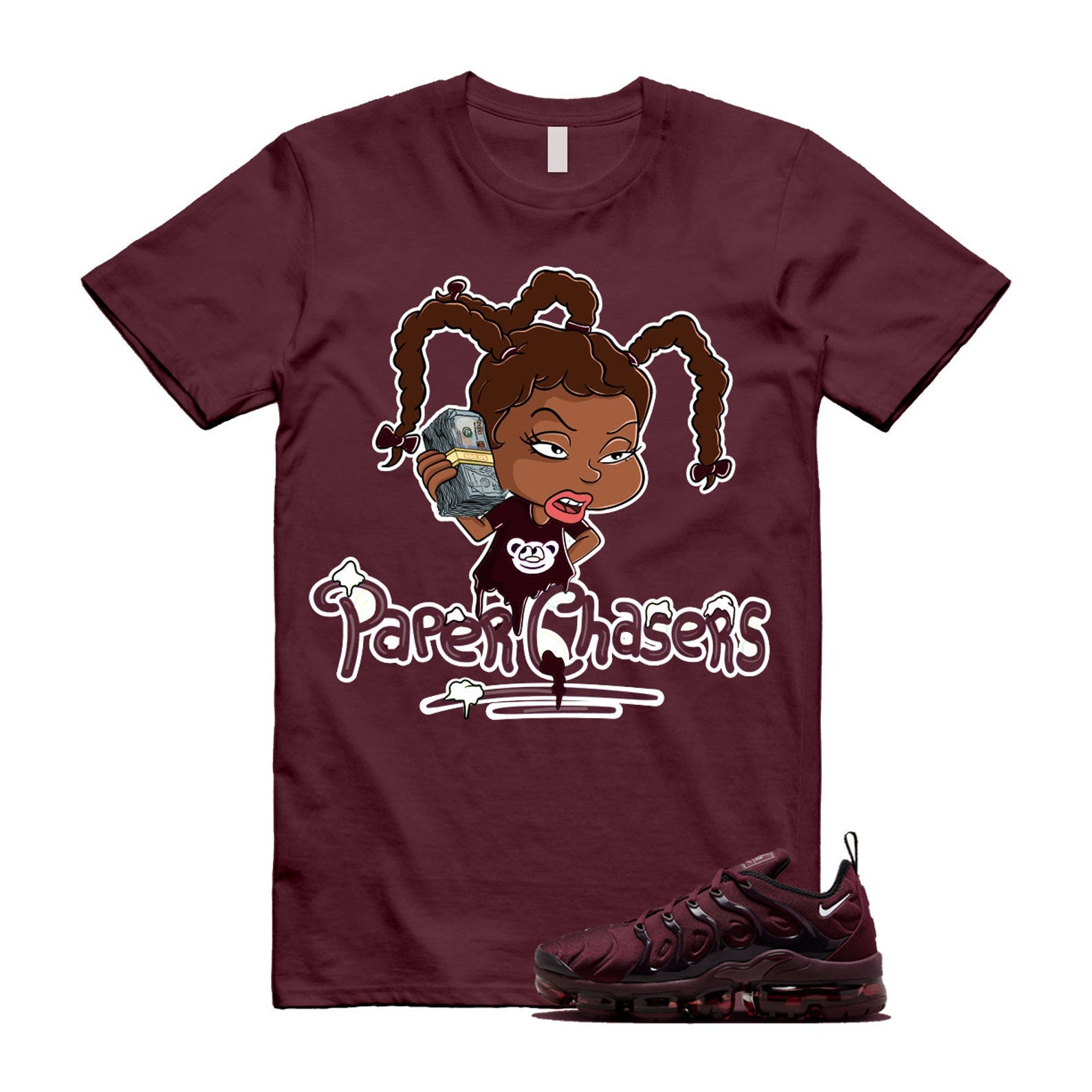 VaporMax Night Maroon Burgundy Cedar White Black Plus Air T Shirt Match PC ,FN6850-681 T-Shirt, Sneaker Match Tee