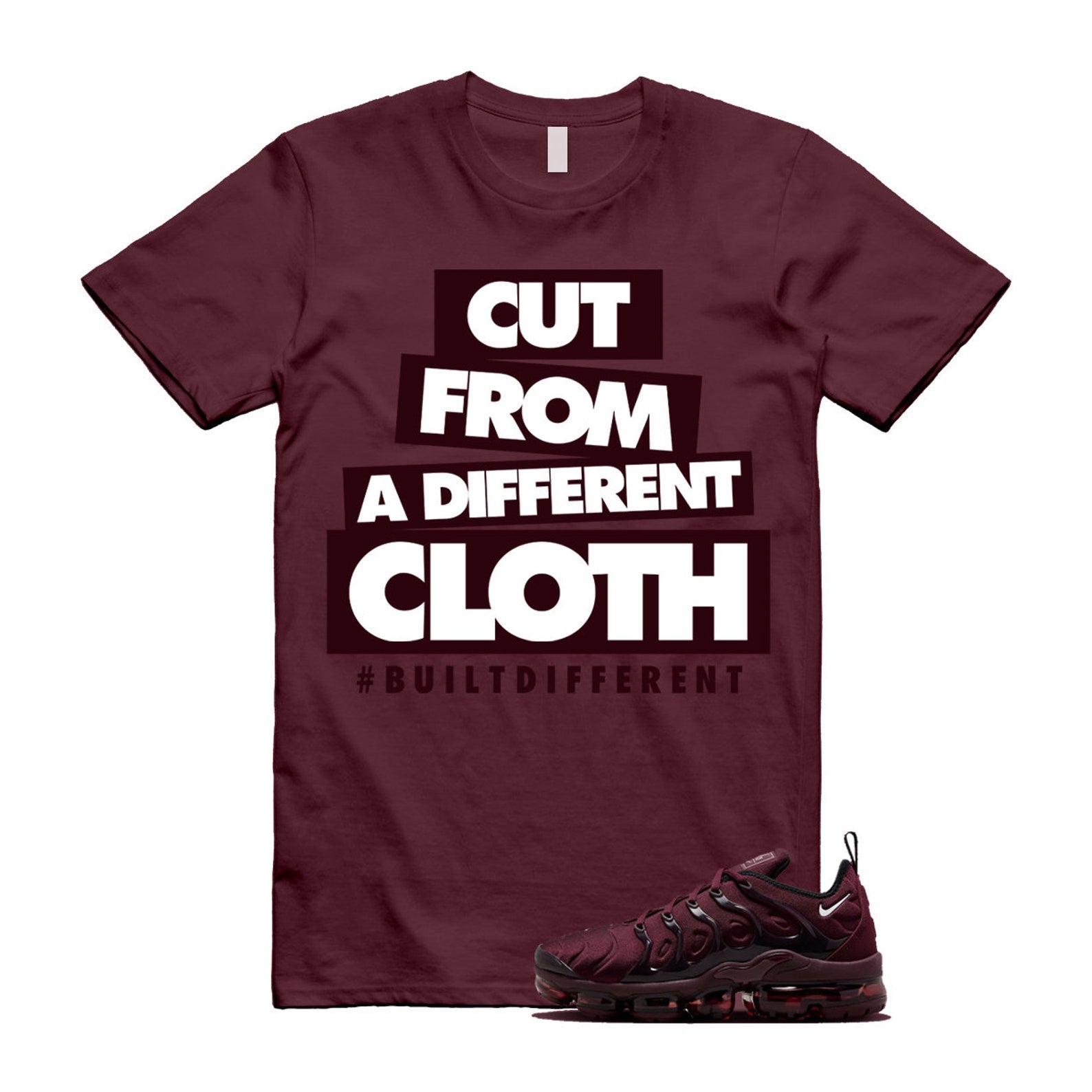 VaporMax Night Maroon Burgundy Cedar White Black Plus Air T Shirt Match CLOTH ,FN6850-681 T-Shirt, Sneaker Match Tee