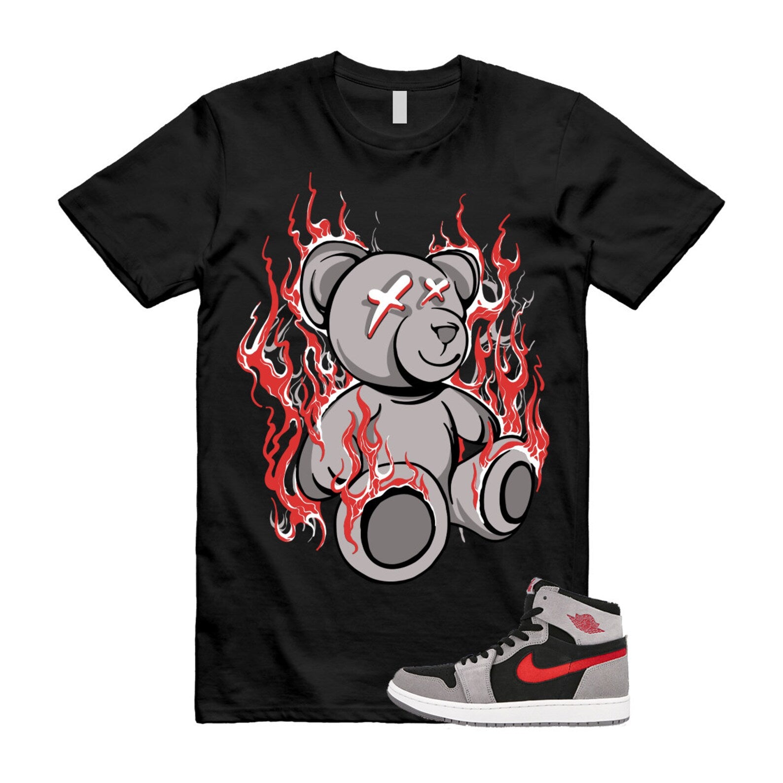 LIT T Shirt to match Air J 1 High Zoom Comfort 2 Fire Red Cement Grey Black White ,DV1307-060 T-Shirt, Sneaker Match Tee