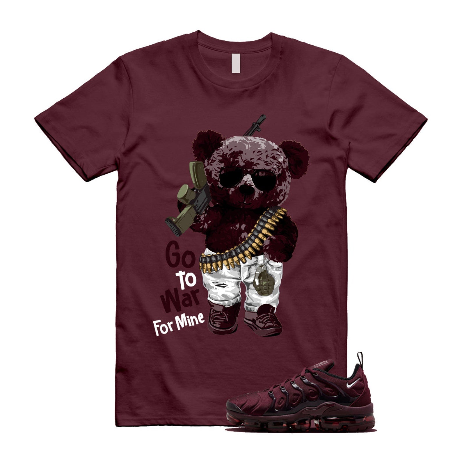 VaporMax Night Maroon Burgundy Cedar White Black Plus Air T Shirt Match WAR ,FN6850-681 T-Shirt, Sneaker Match Tee