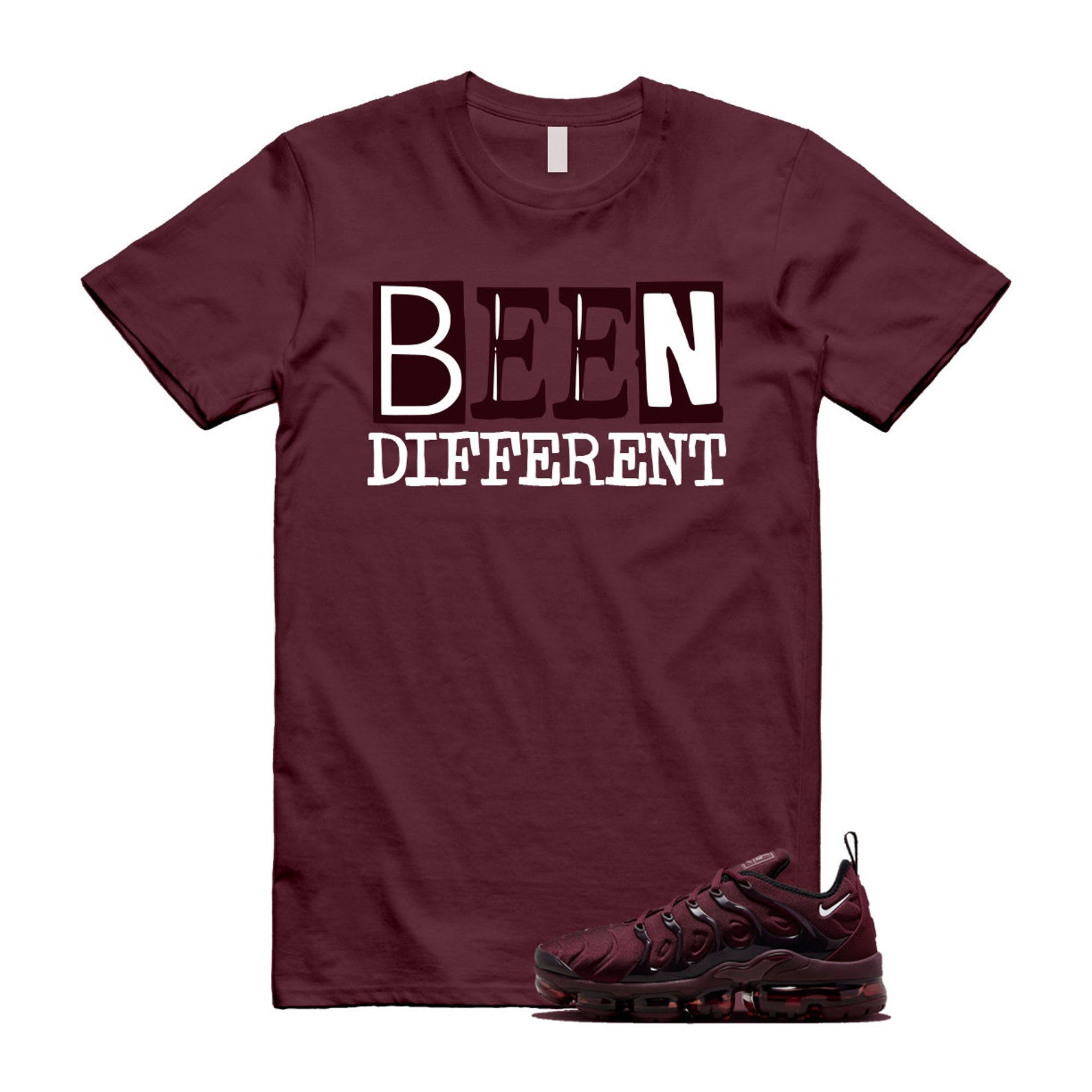VaporMax Night Maroon Burgundy Cedar White Black Plus Air T Shirt Match BEEN ,FN6850-681 T-Shirt, Sneaker Match Tee