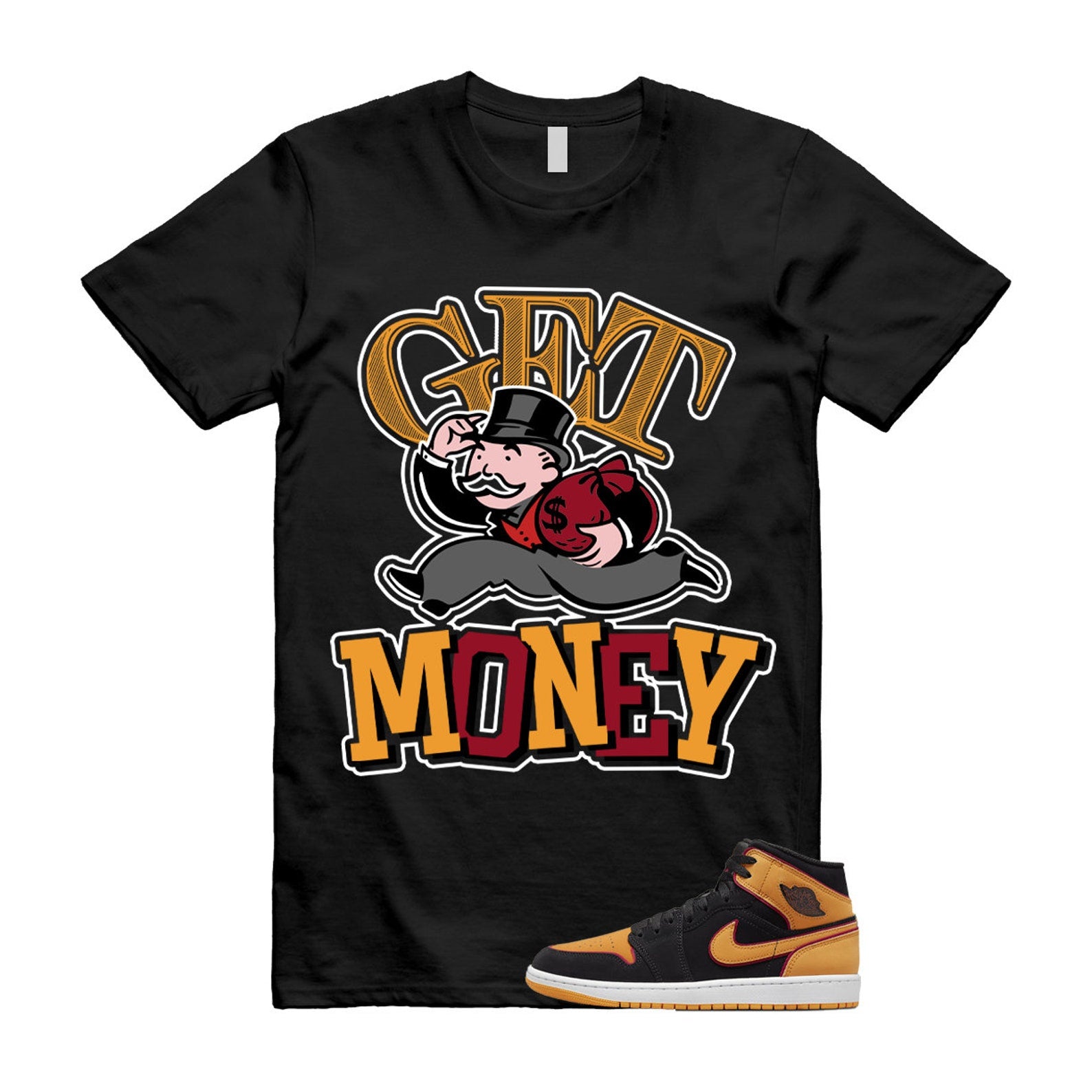 Vivid Orange Fat Tongue Black Cardinal Red 1 Mid T Shirt Match GM ,FJ4924-008 T-Shirt, Sneaker Match Tee
