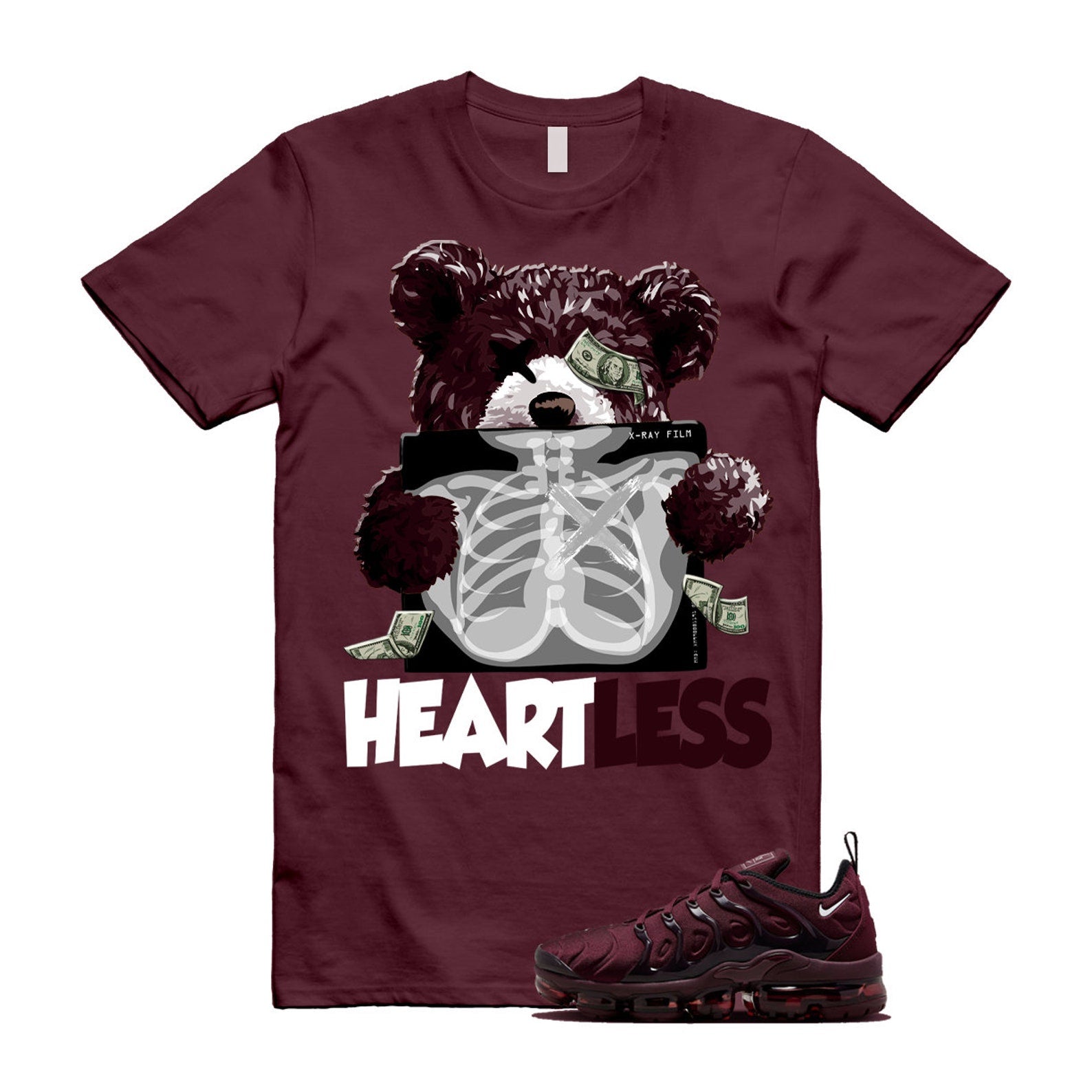 VaporMax Night Maroon Burgundy Cedar White Black Plus Air T Shirt Match HEART ,FN6850-681 T-Shirt, Sneaker Match Tee