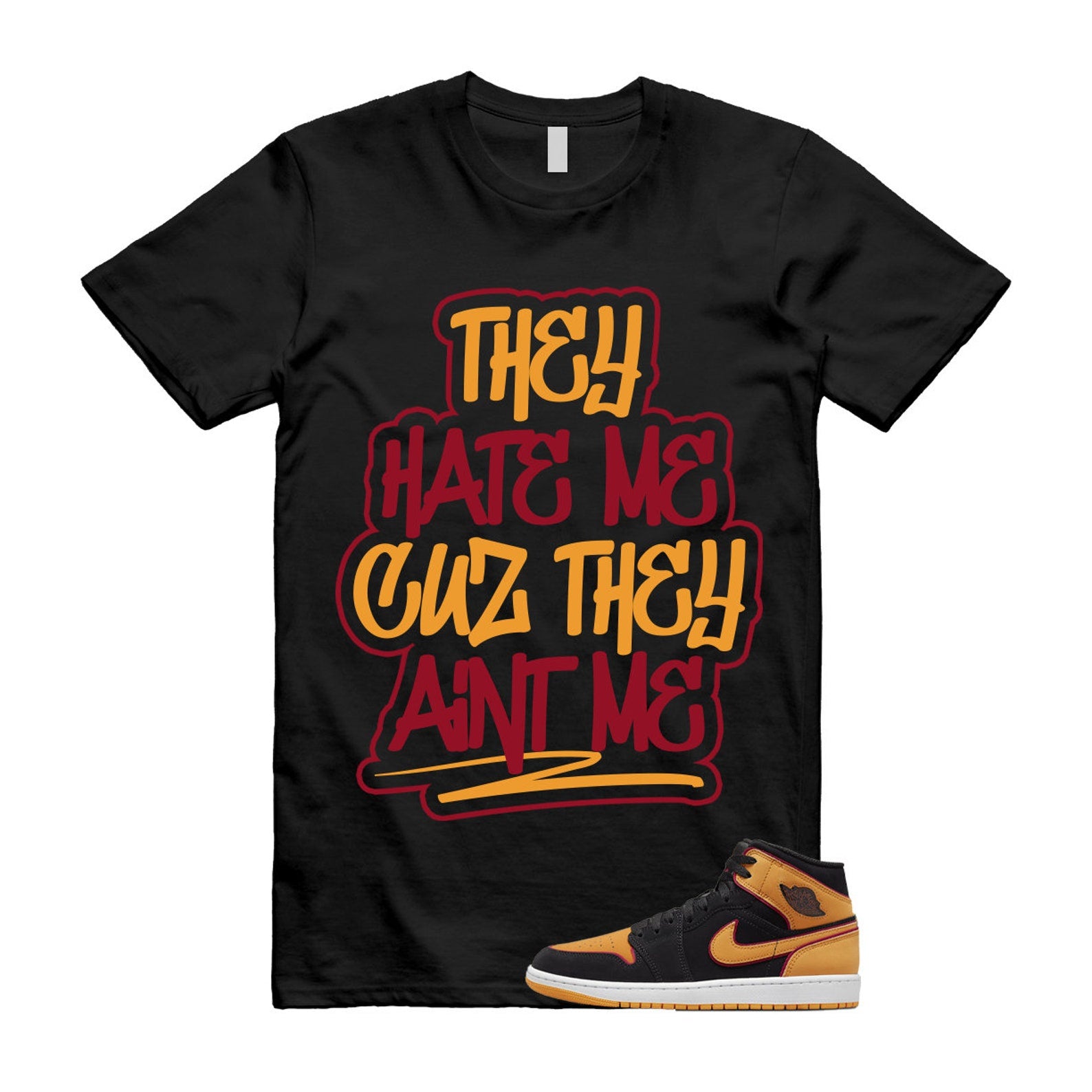 Vivid Orange Fat Tongue Black Cardinal Red 1 Mid T Shirt Match AINT ME ,FJ4924-008 T-Shirt, Sneaker Match Tee