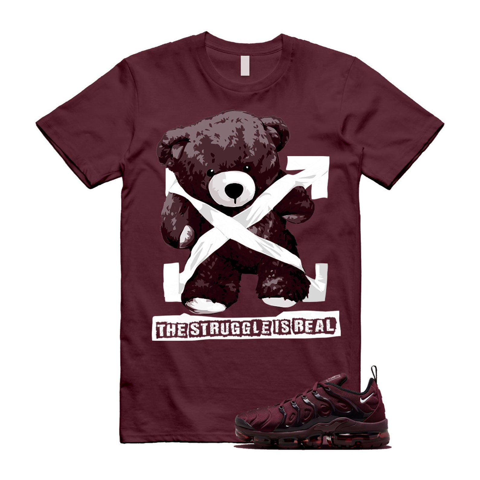 VaporMax Night Maroon Burgundy Cedar White Black Plus Air T Shirt Match STRUG ,FN6850-681 T-Shirt, Sneaker Match Tee
