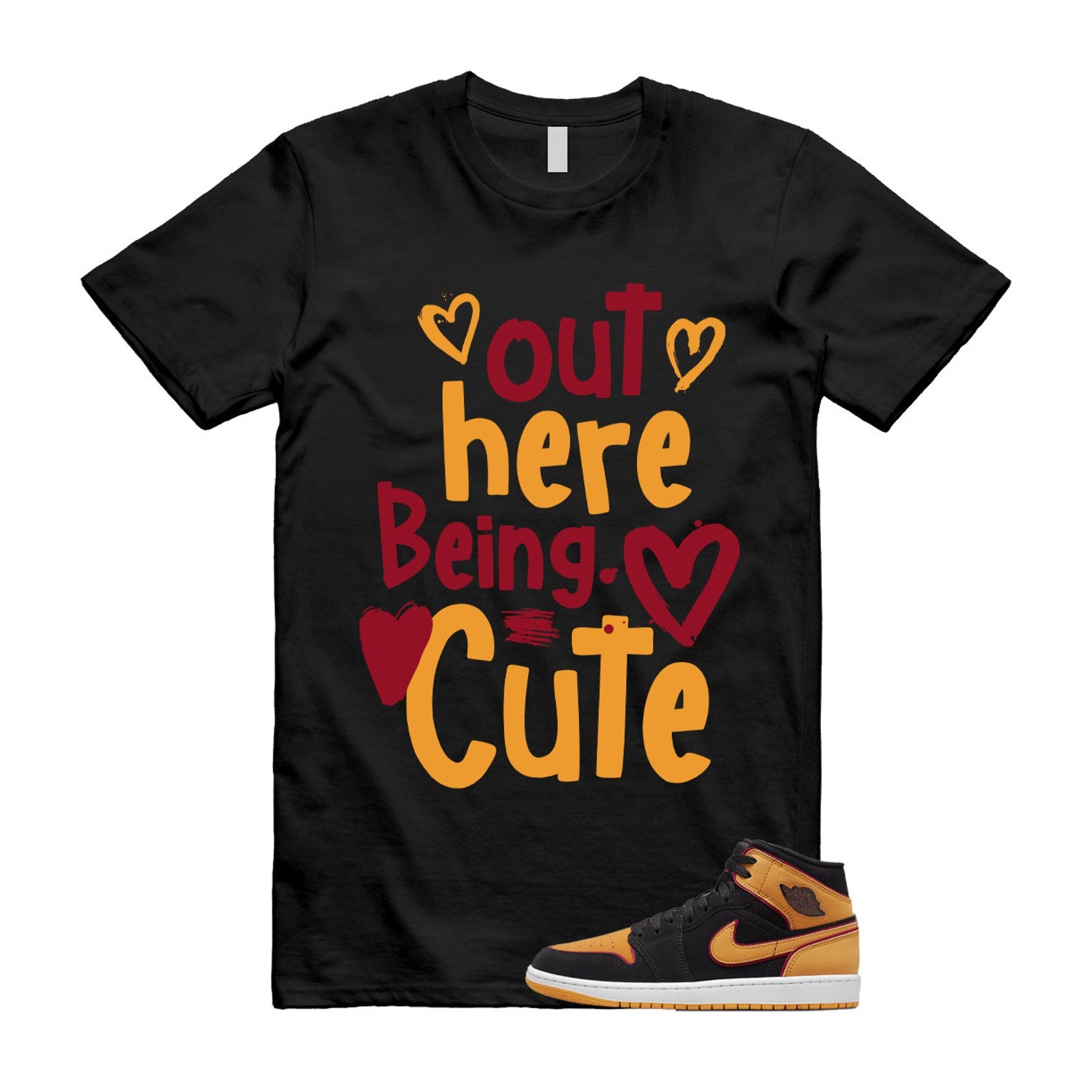 Vivid Orange Fat Tongue Black Cardinal Red 1 Mid T Shirt Match Out Here Being Cute ,FJ4924-008 T-Shirt, Sneaker Match Tee