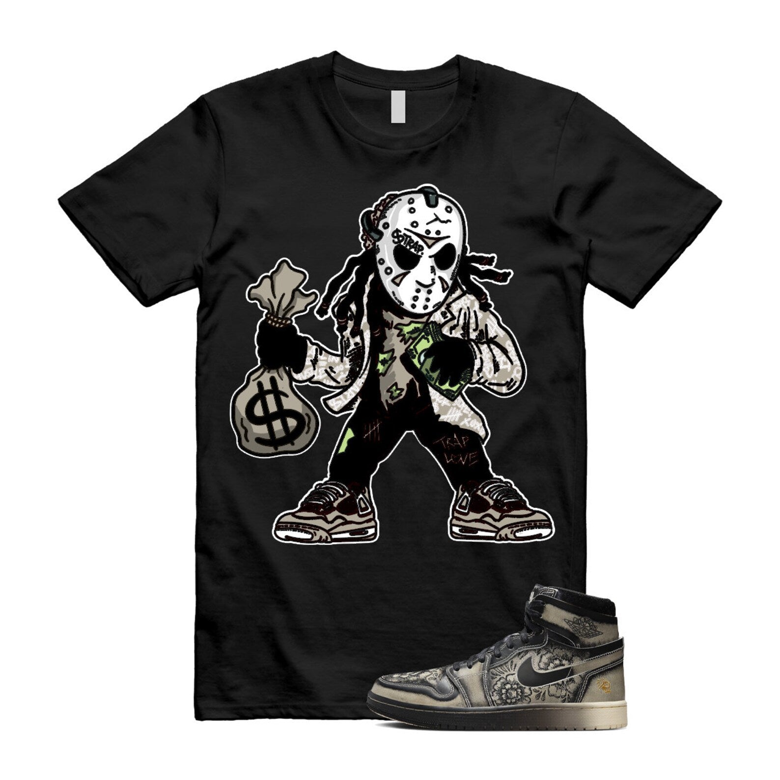 Día De Muertos 1 High Zoom Air CMFT 2 Pale Ivory Black Day Of The Dead T Shirt Match JASON T-Shirt, Sneaker Match Tee