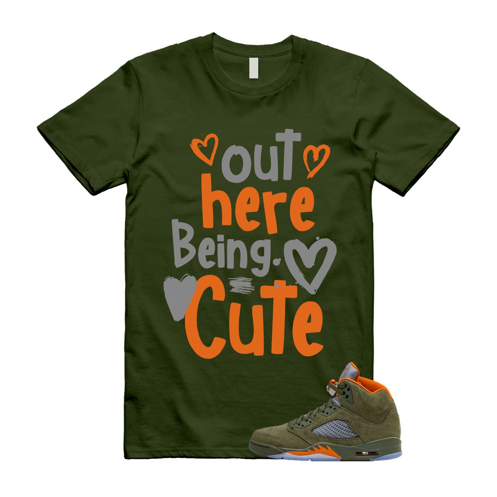 5 Olive Army Solar Orange Black Retro T Shirt Match Out Here Being Cute, DD0587-308 T-Shirt, Sneaker Match Tee