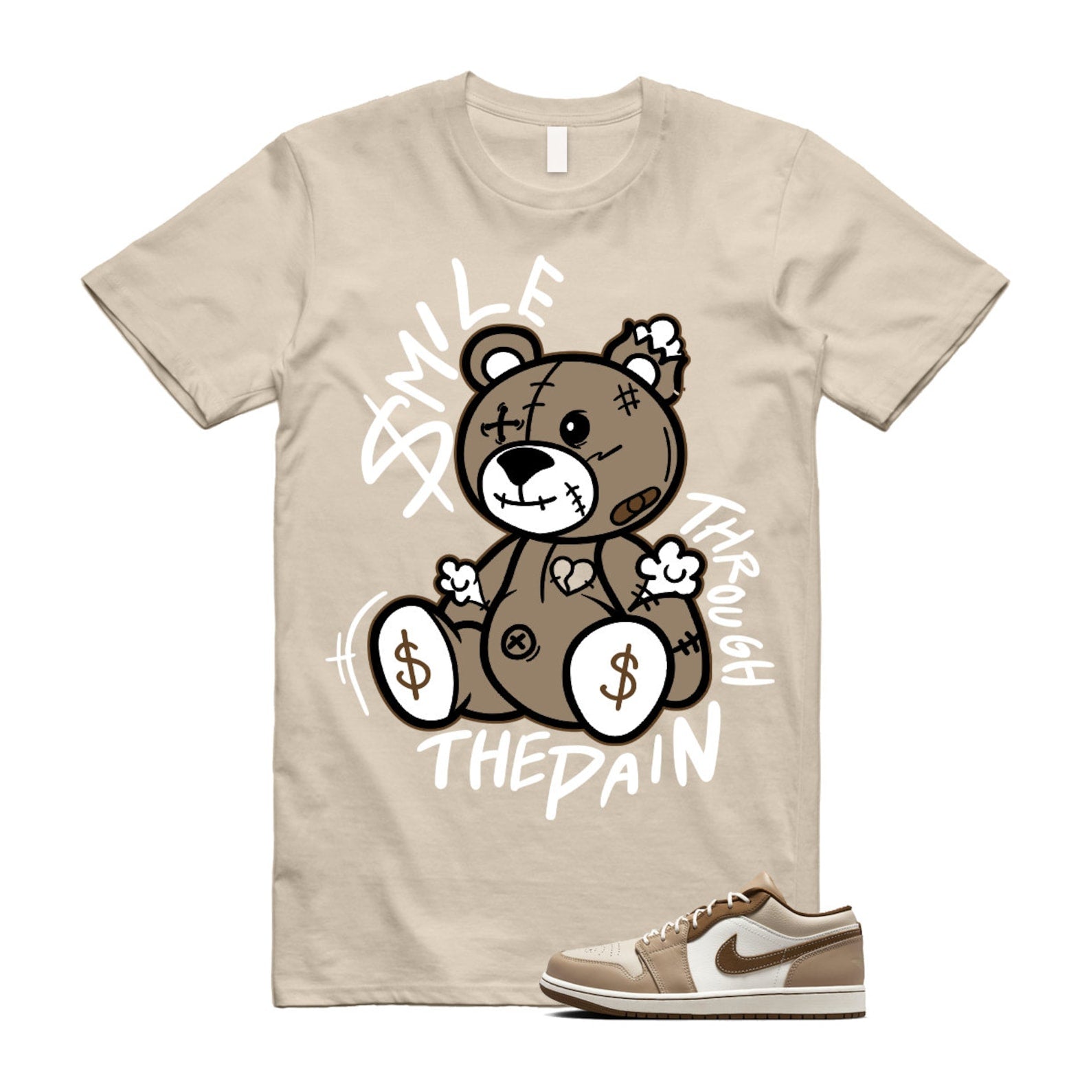 1 Hemp Light British Tan Low SE Sail Oatmeal T Shirt Match Smile Through The Pain, HF5753-221 T-Shirt, Sneaker Match Tee