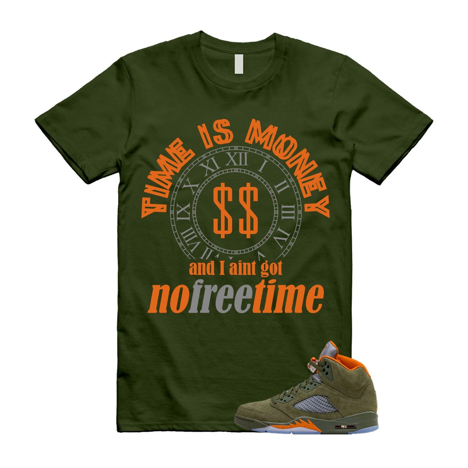 5 Olive Army Solar Orange Black Retro T Shirt Match FREE TIME, DD0587-308 T-Shirt, Sneaker Match Tee