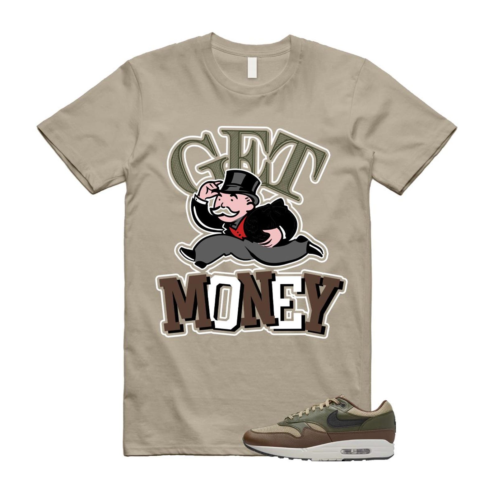 Air Max 1 Essential Premium Cargo Khaki Neutral Olive Cacao Wow T Shirt Match GM T-Shirt, Sneaker Match Tee