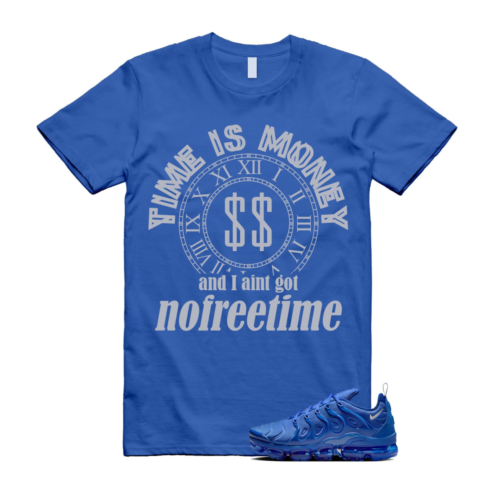 VaporMax Game Royal Blue Air Plus Silver Grey White T Shirt Match FREE TIME T-Shirt, Sneaker Match Tee