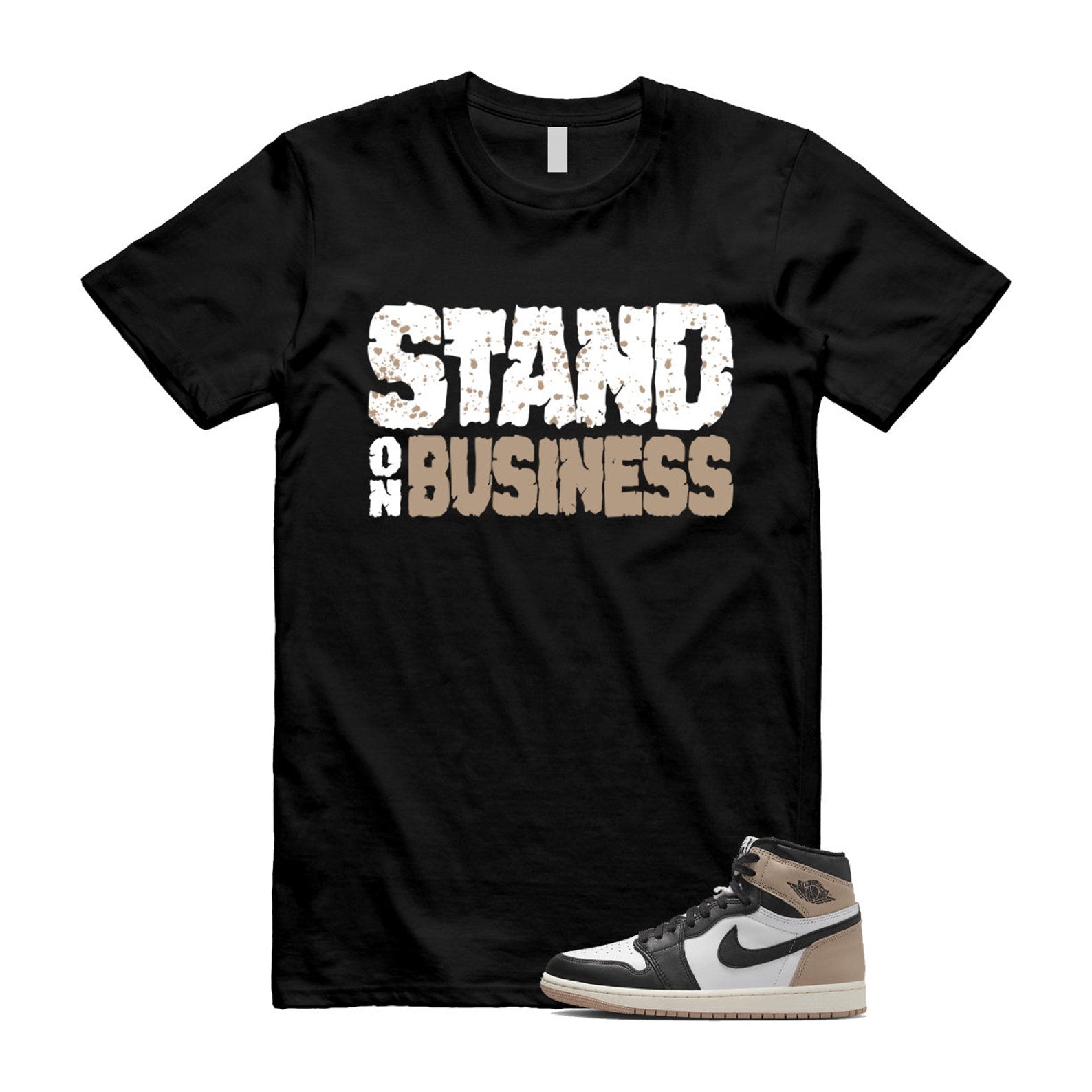 1 Latte High OG Legend Medium Brown White Sail Black T Shirt Match Stand On Business, FD2597-021 T-Shirt, Sneaker Match Tee