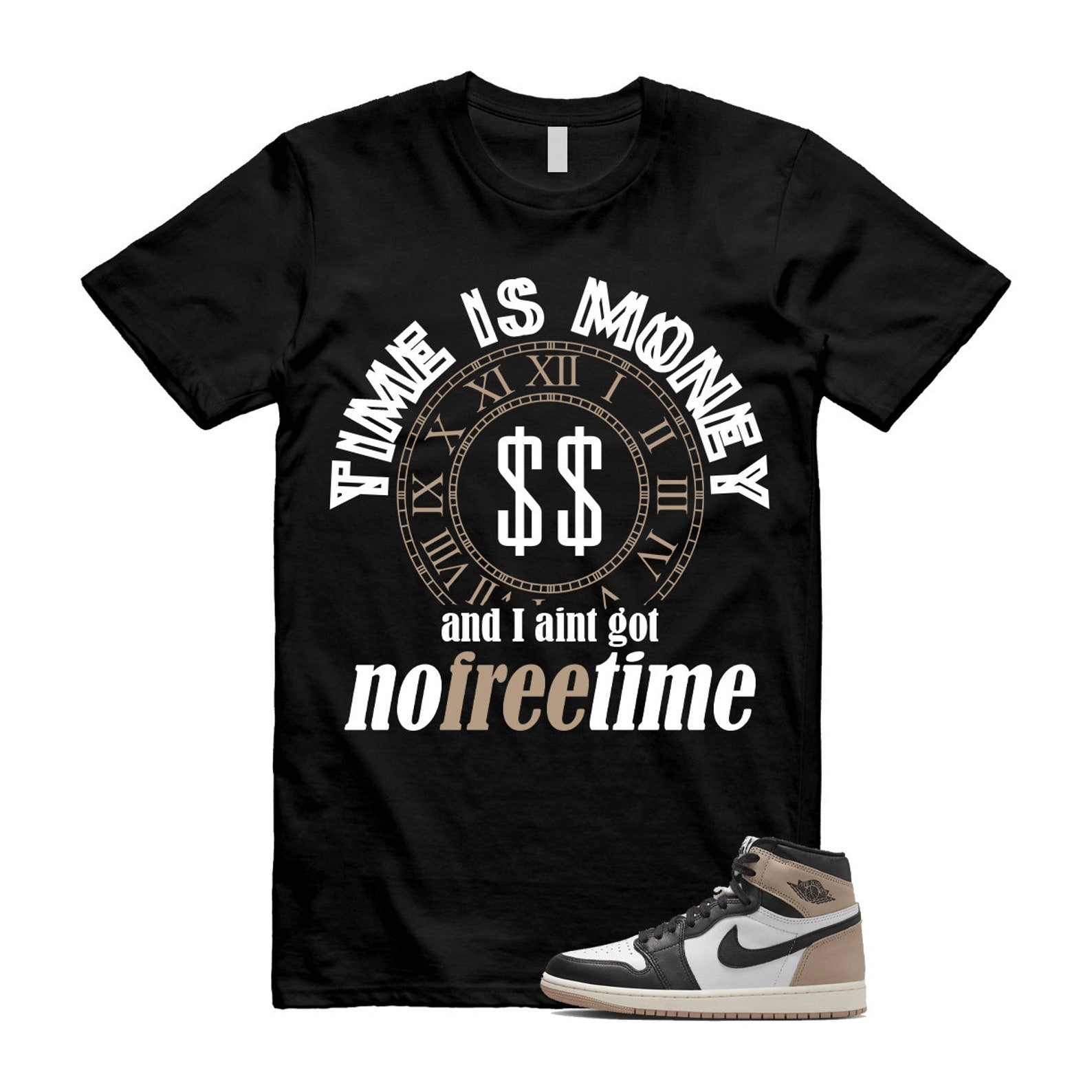1 Latte High OG Legend Medium Brown White Sail Black T Shirt Match FREE TIME, FD2597-021 T-Shirt, Sneaker Match Tee
