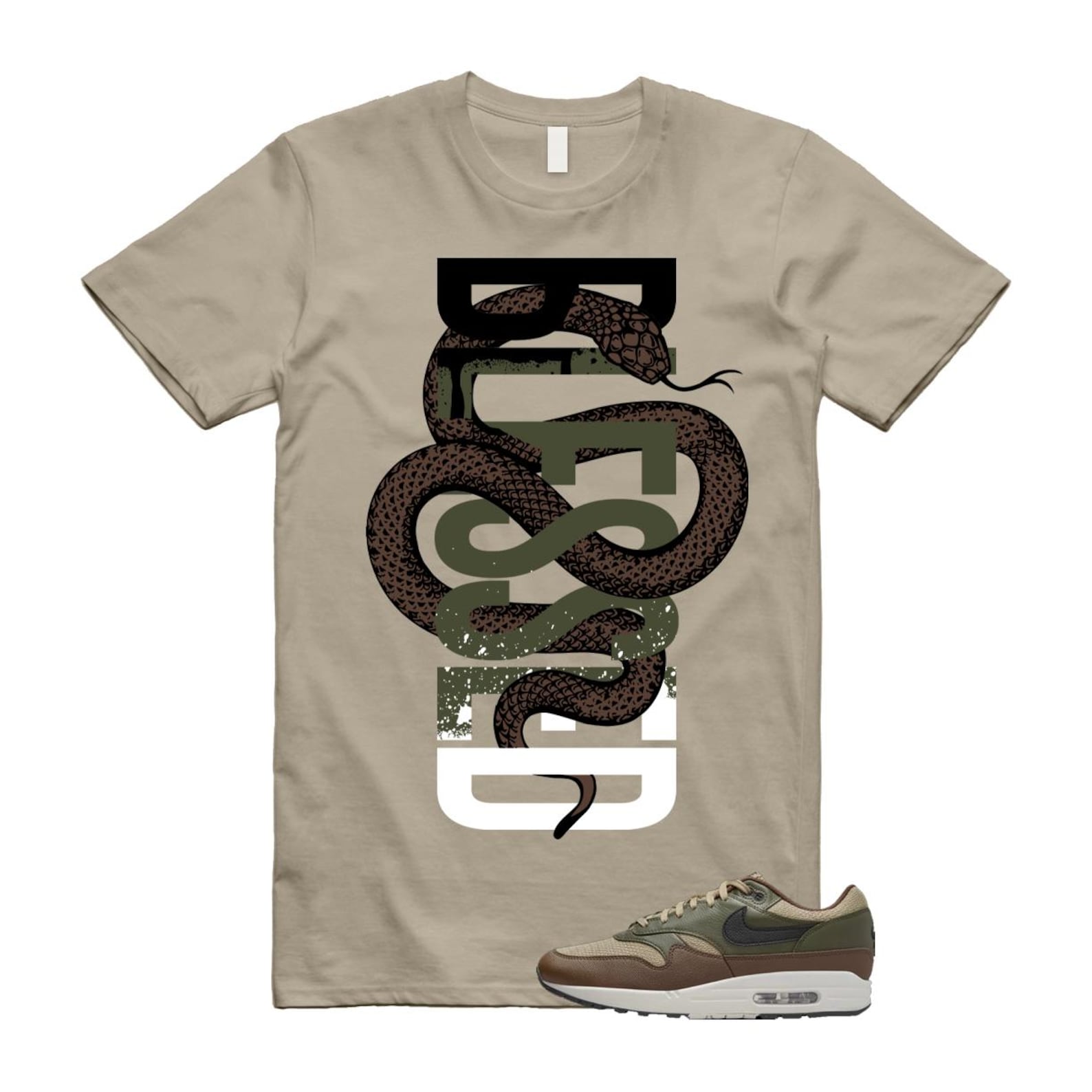 Air Max 1 Essential Premium Cargo Khaki Neutral Olive Cacao Wow T Shirt Match SNAKEBLS T-Shirt, Sneaker Match Tee