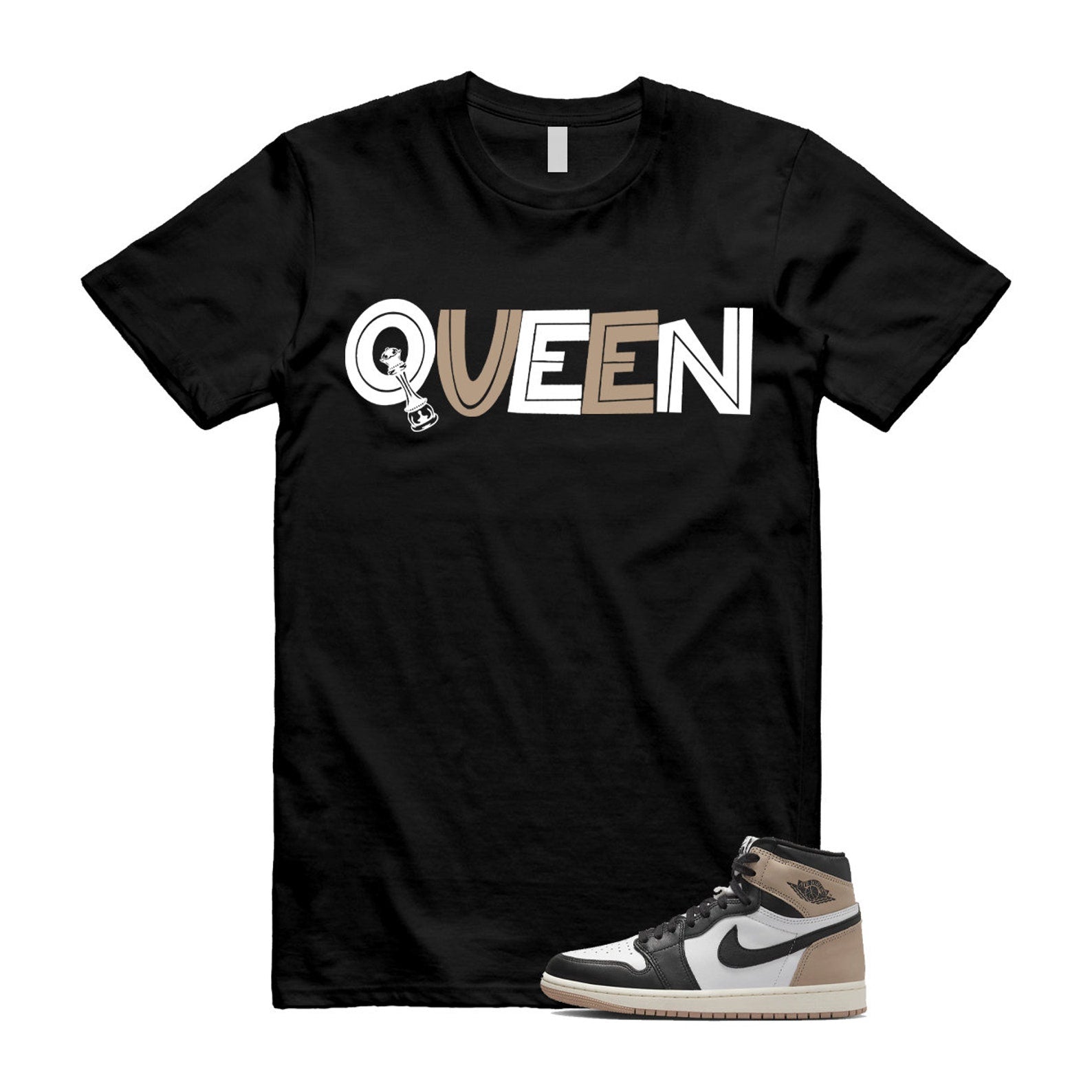 1 Latte High OG Legend Medium Brown White Sail Black T Shirt Match QUEEN, FD2597-021 T-Shirt, Sneaker Match Tee