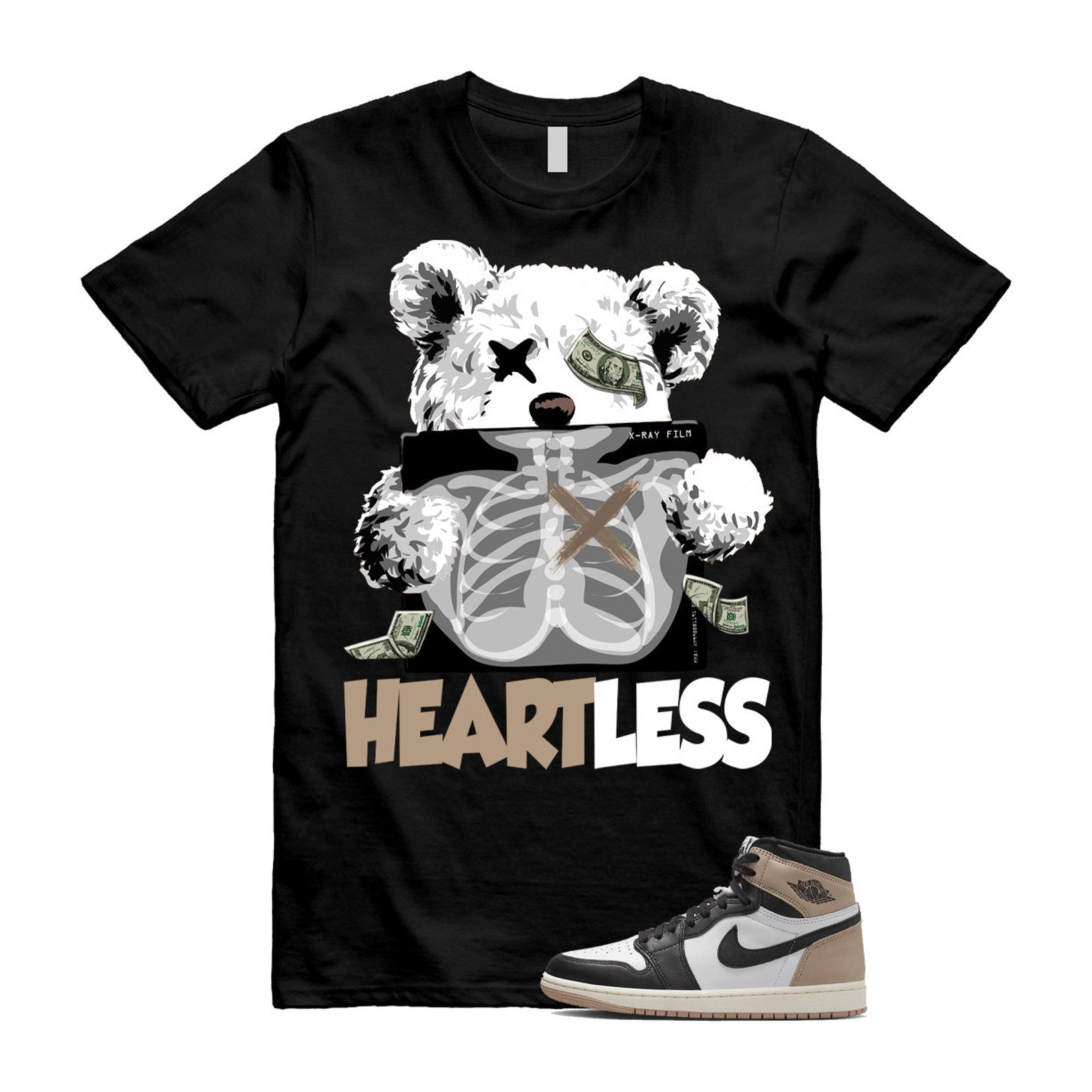 1 Latte High OG Legend Medium Brown White Sail Black T Shirt Match HEART, FD2597-021 T-Shirt, Sneaker Match Tee