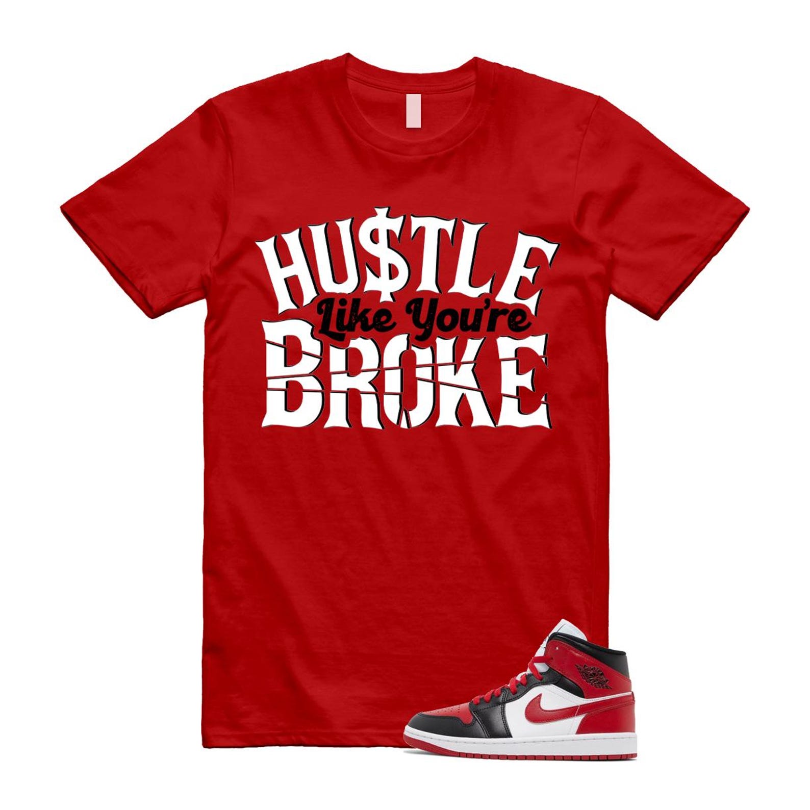 1 Alternate Bred Toe Gym Red Black White Mid T Shirt Match BROKE ,BQ6472-079 T-Shirt, Sneaker Match Tee