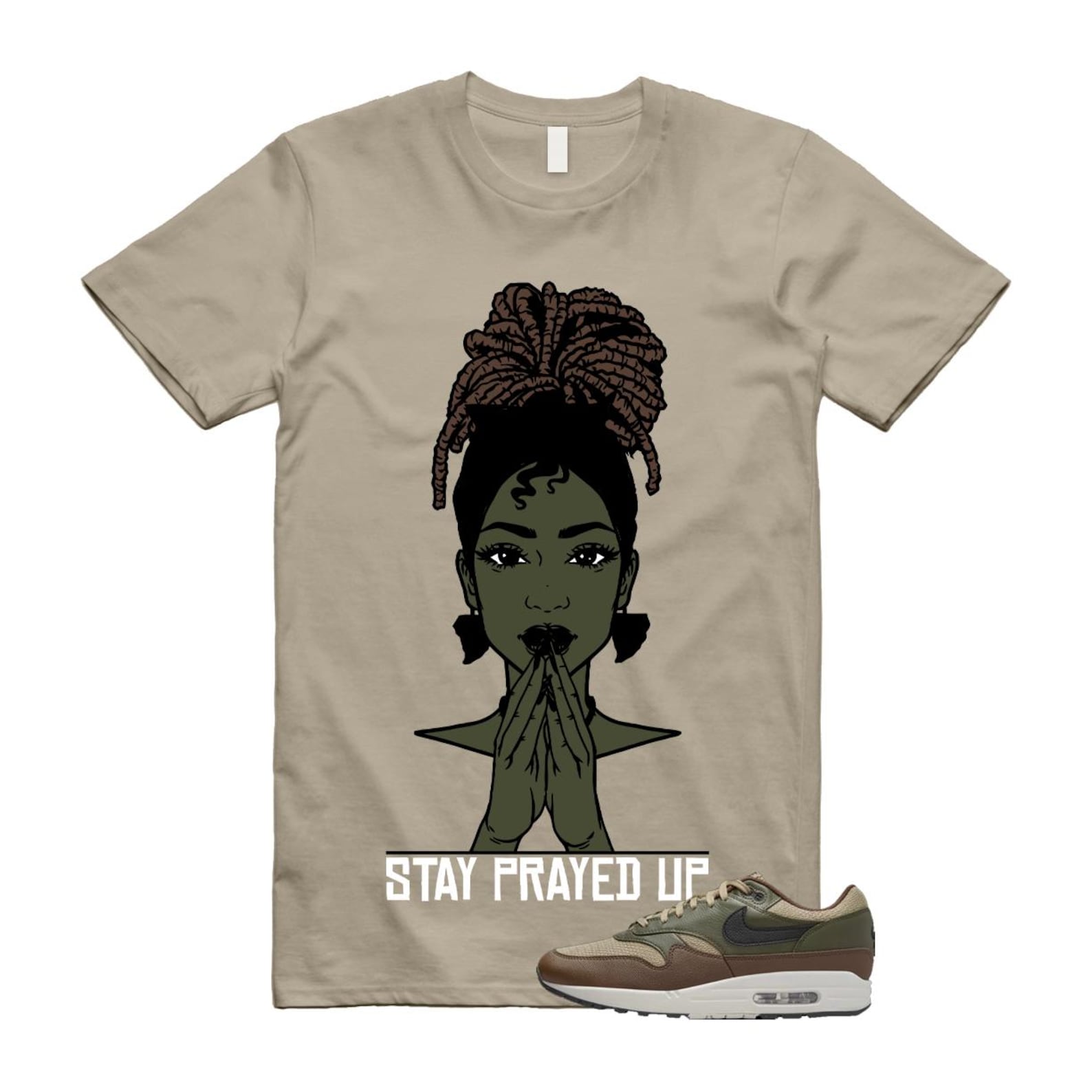 Air Max 1 Essential Premium Cargo Khaki Neutral Olive Cacao Wow T Shirt Match PRAY T-Shirt, Sneaker Match Tee