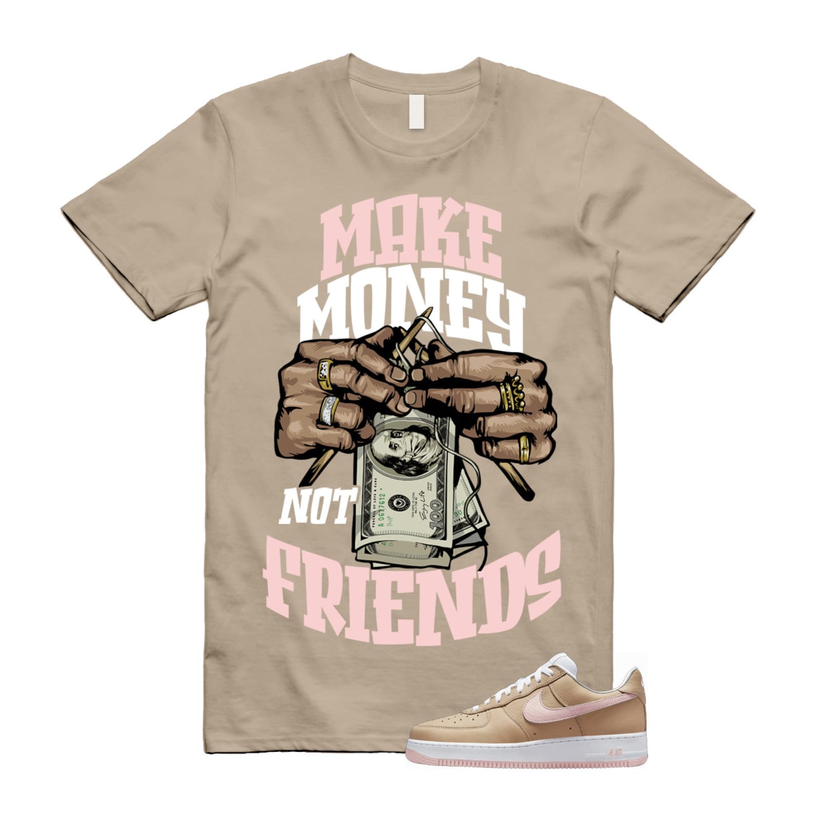 Air Force 1 Linen Atmosphere True White Tan Pink Low T Shirt Match MM T-Shirt, Sneaker Match Tee
