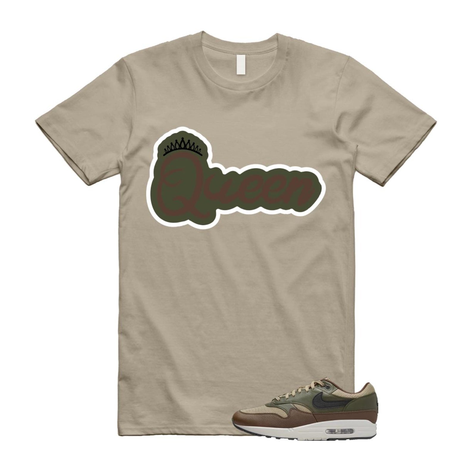 Air Max 1 Essential Premium Cargo Khaki Neutral Olive Cacao Wow T Shirt Match Q2 T-Shirt, Sneaker Match Tee