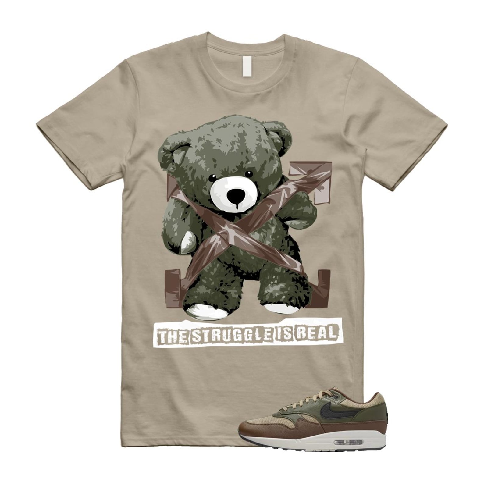 Air Max 1 Essential Premium Cargo Khaki Neutral Olive Cacao Wow T Shirt Match STRUG T-Shirt, Sneaker Match Tee