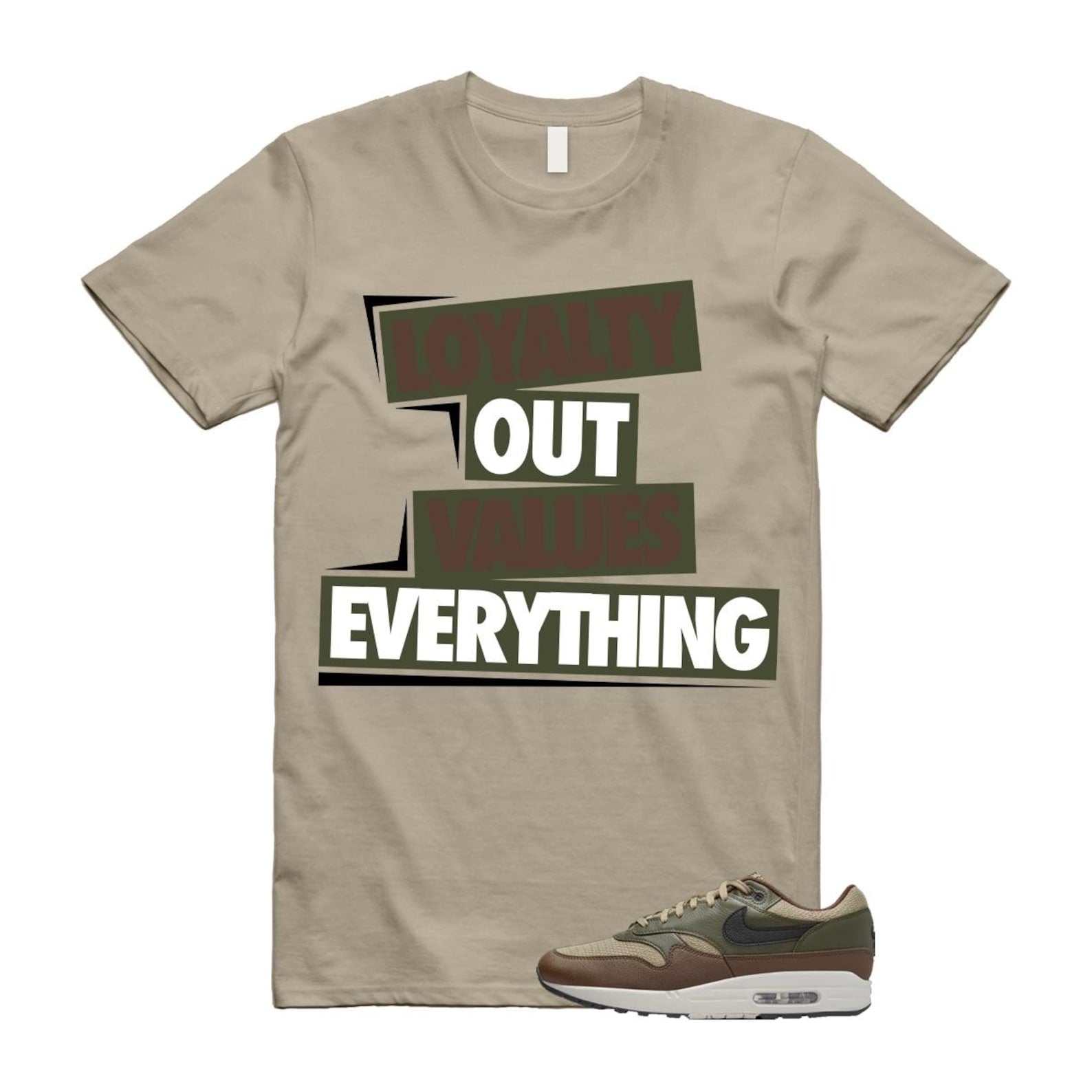 Air Max 1 Essential Premium Cargo Khaki Neutral Olive Cacao Wow T Shirt Match LOVE T-Shirt, Sneaker Match Tee