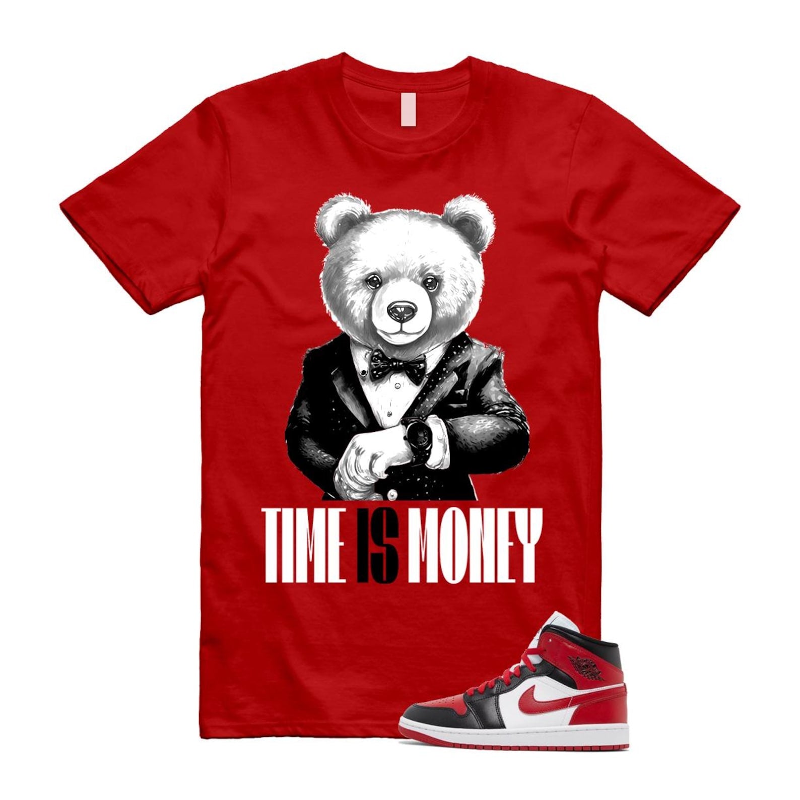 1 Alternate Bred Toe Gym Red Black White Mid T Shirt Match TIM ,BQ6472-079 T-Shirt, Sneaker Match Tee