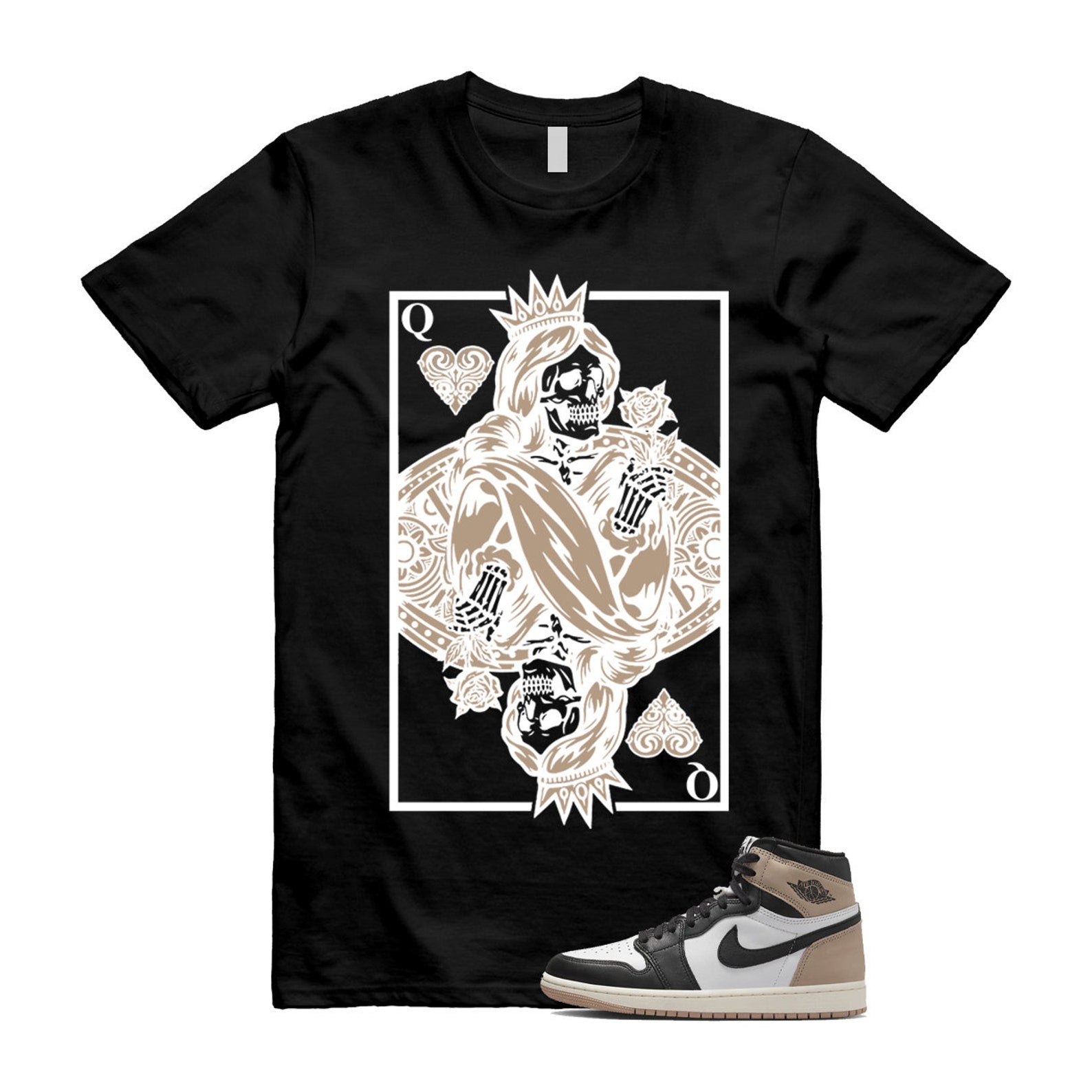 1 Latte High OG Legend Medium Brown White Sail Black T Shirt Match QC, FD2597-021 T-Shirt, Sneaker Match Tee