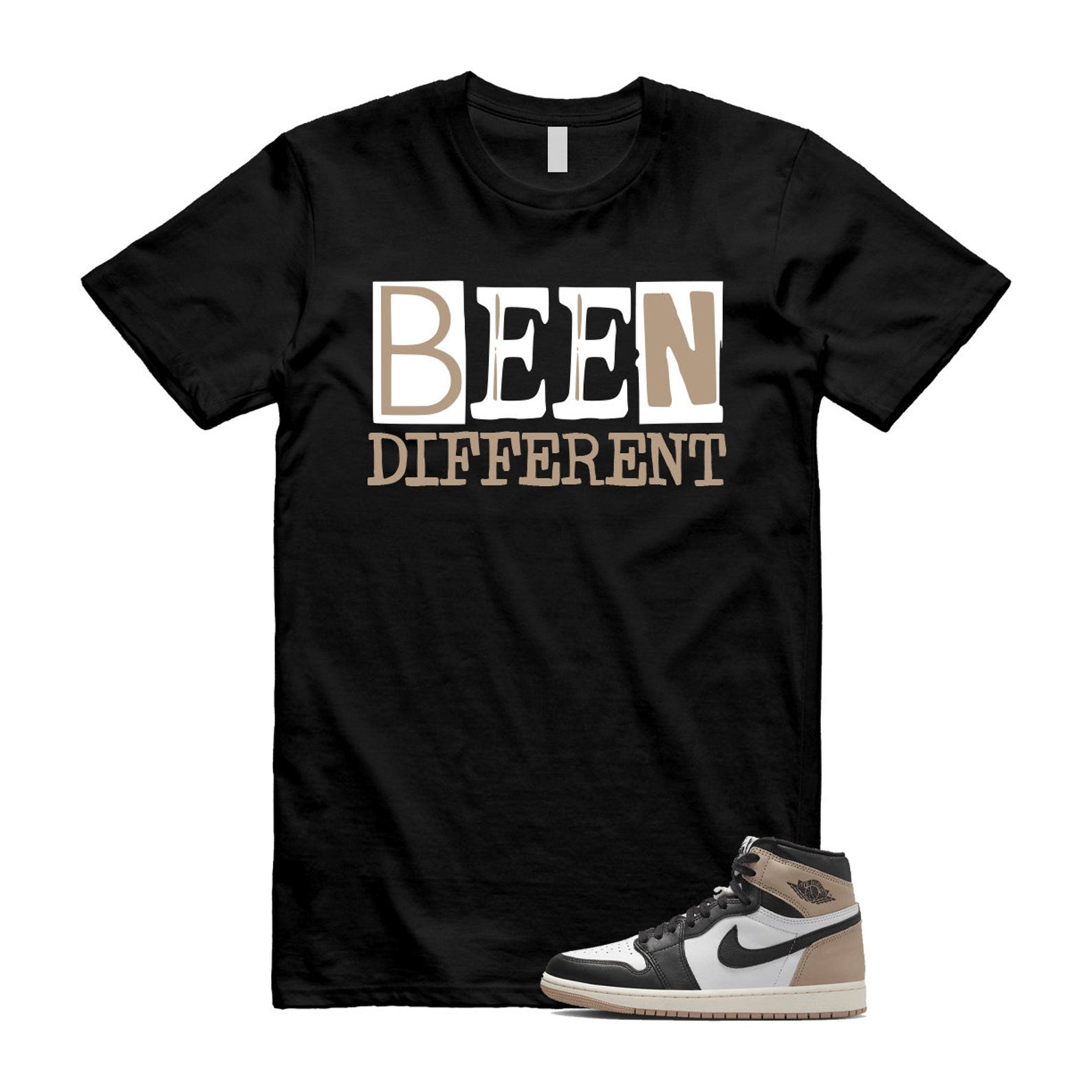 1 Latte High OG Legend Medium Brown White Sail Black T Shirt Match BEEN, FD2597-021 T-Shirt, Sneaker Match Tee