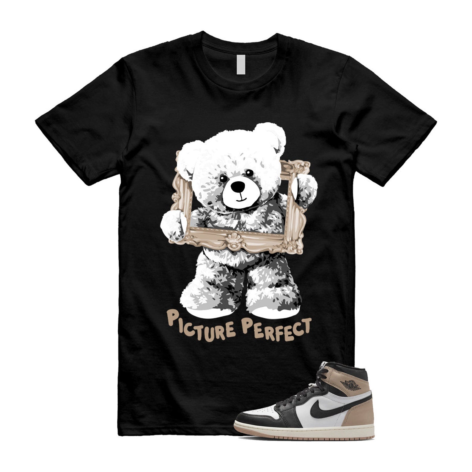 1 Latte High OG Legend Medium Brown White Sail Black T Shirt Match PIC, FD2597-021 T-Shirt, Sneaker Match Tee