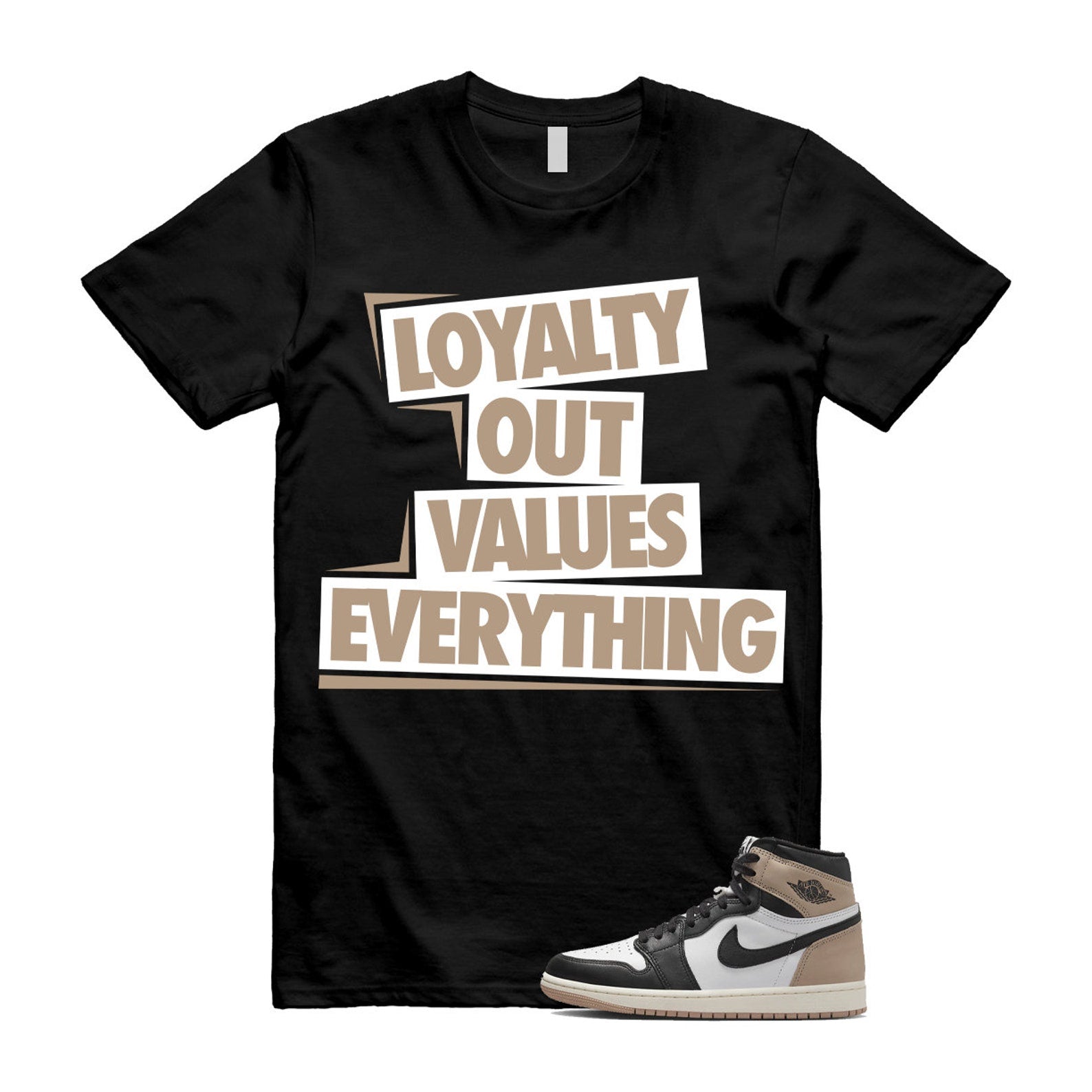 1 Latte High OG Legend Medium Brown White Sail Black T Shirt Match LOVE, FD2597-021 T-Shirt, Sneaker Match Tee