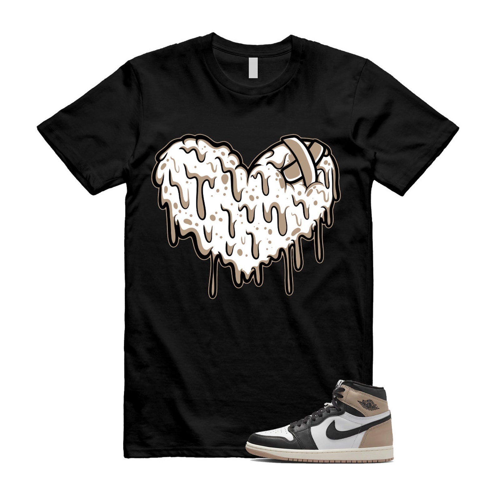 1 Latte High OG Legend Medium Brown White Sail Black T Shirt Match DRHRT, FD2597-021 T-Shirt, Sneaker Match Tee