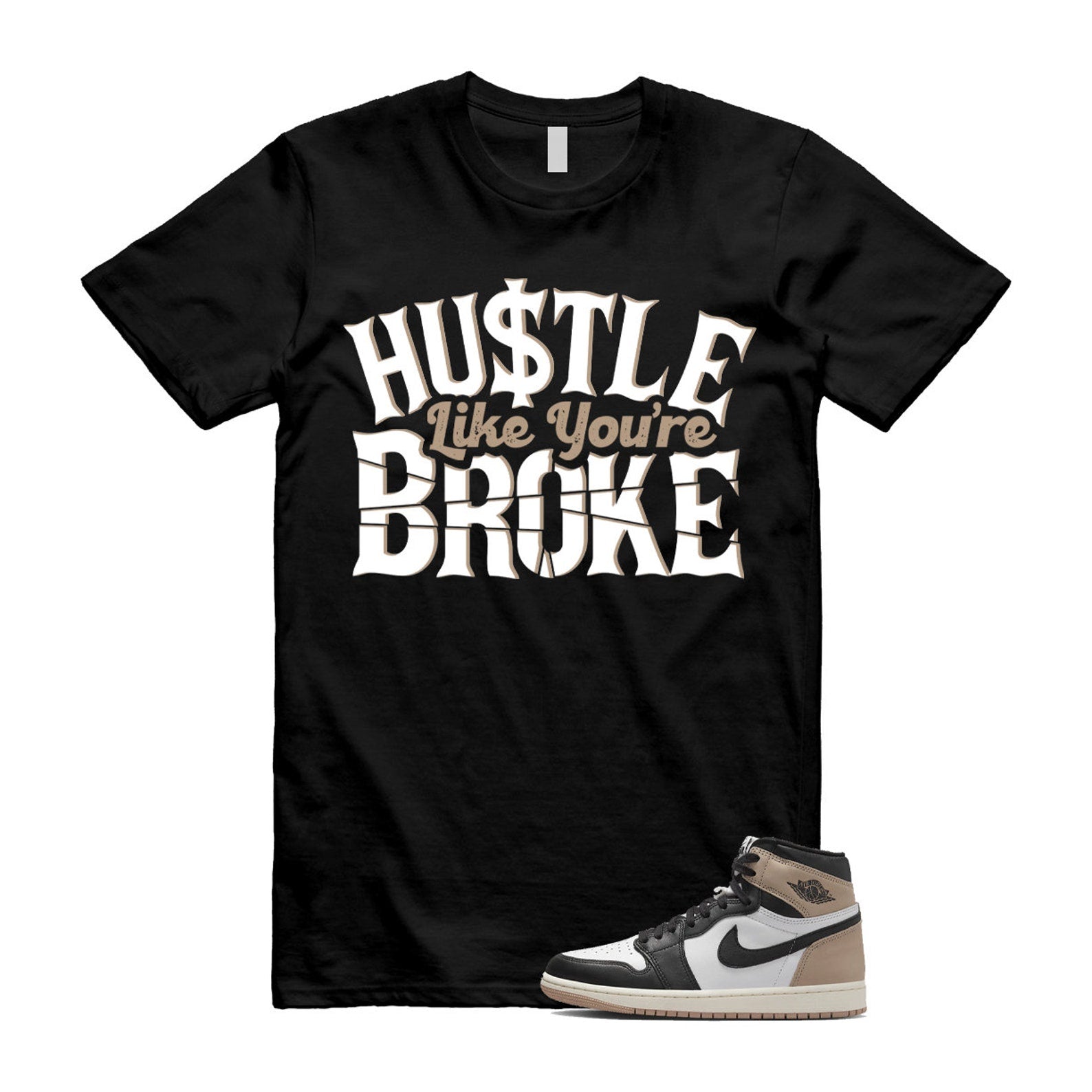 1 Latte High OG Legend Medium Brown White Sail Black T Shirt Match BROKE, FD2597-021 T-Shirt, Sneaker Match Tee