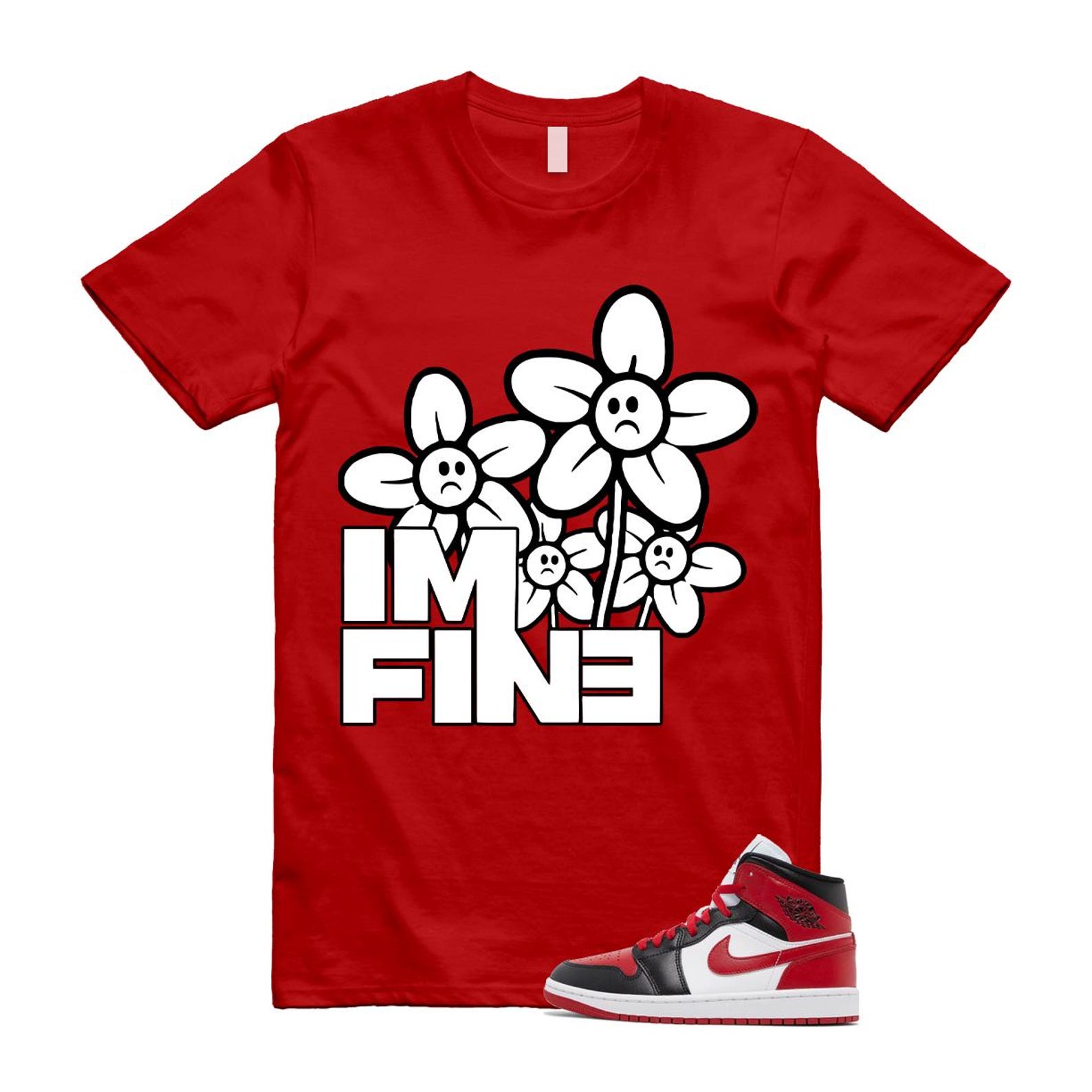 1 Alternate Bred Toe Gym Red Black White Mid T Shirt Match FINE ,BQ6472-079 T-Shirt, Sneaker Match Tee