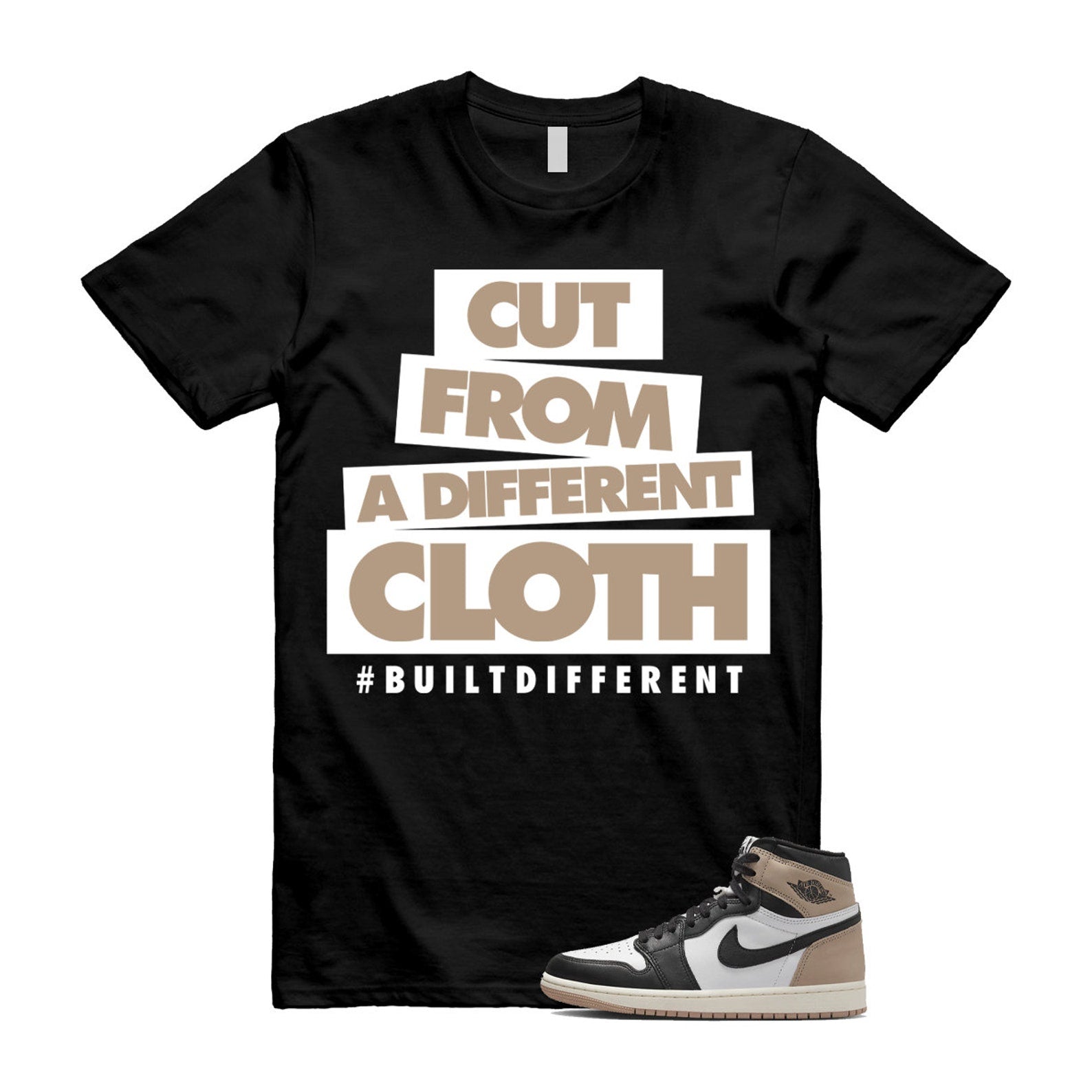 1 Latte High OG Legend Medium Brown White Sail Black T Shirt Match CLOTH, FD2597-021 T-Shirt, Sneaker Match Tee