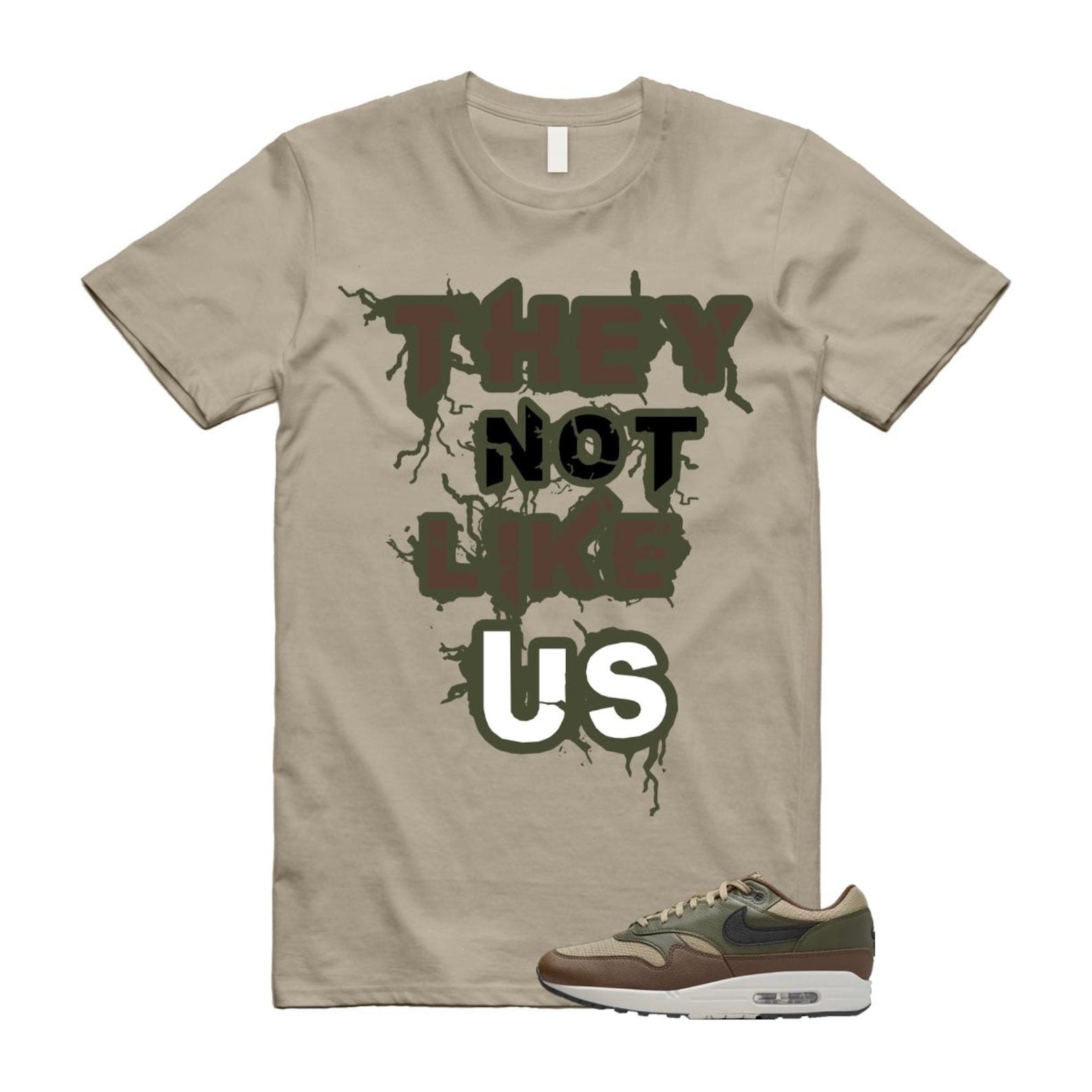 Air Max 1 Essential Premium Cargo Khaki Neutral Olive Cacao Wow T Shirt Match US T-Shirt, Sneaker Match Tee