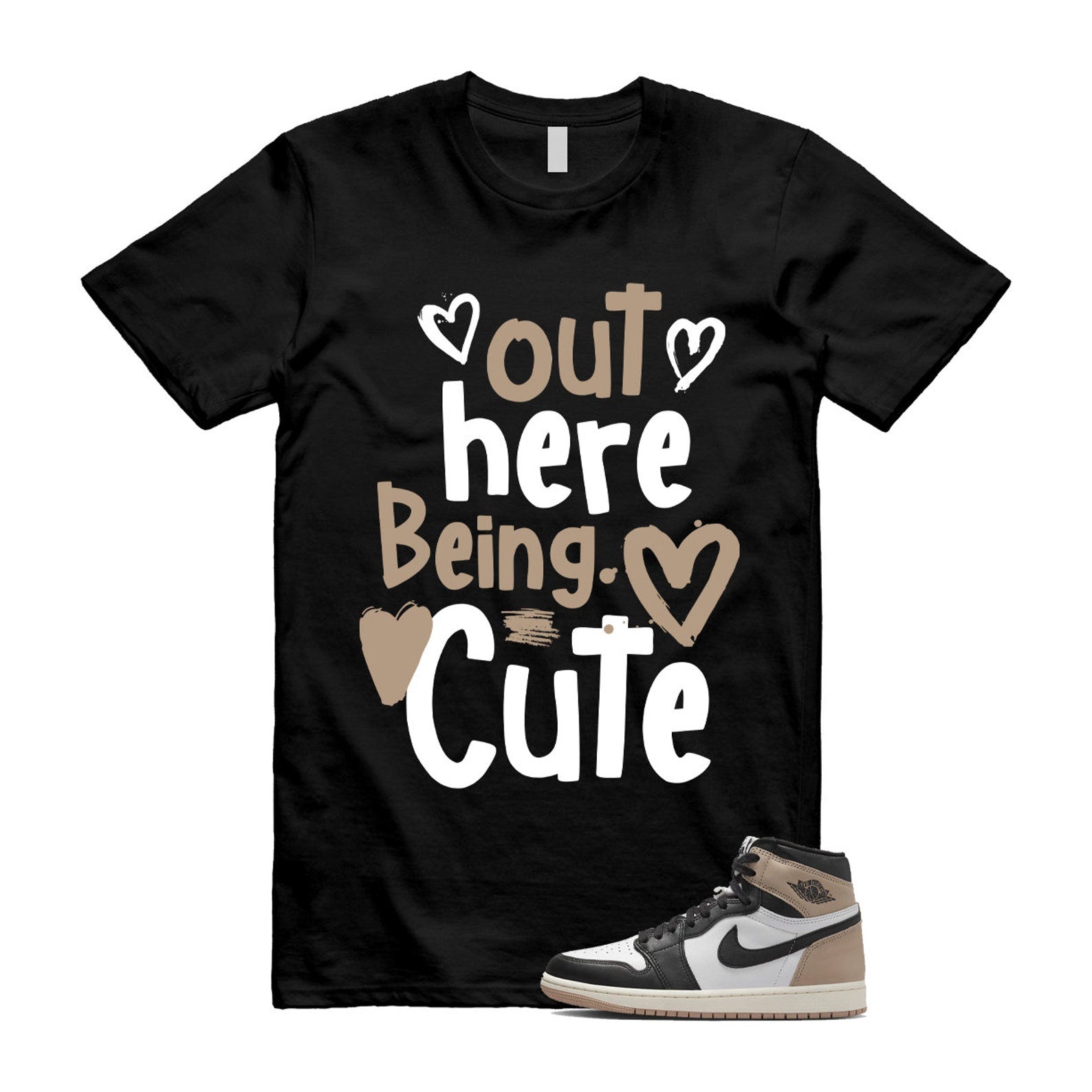 1 Latte High OG Legend Medium Brown White Sail Black T Shirt Match Out Here Being Cute, FD2597-021 T-Shirt, Sneaker Match Tee