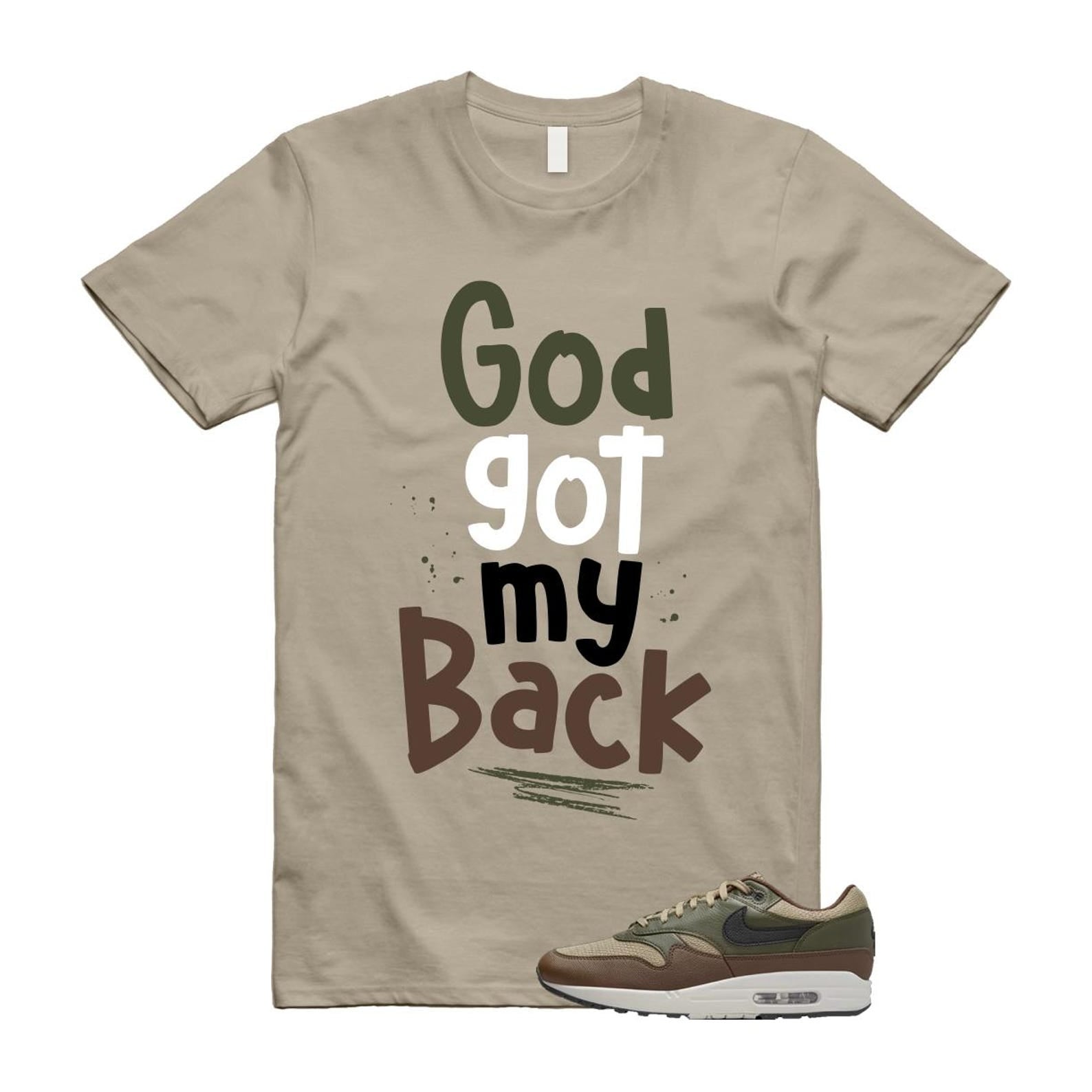 Air Max 1 Essential Premium Cargo Khaki Neutral Olive Cacao Wow T Shirt Match GOD T-Shirt, Sneaker Match Tee