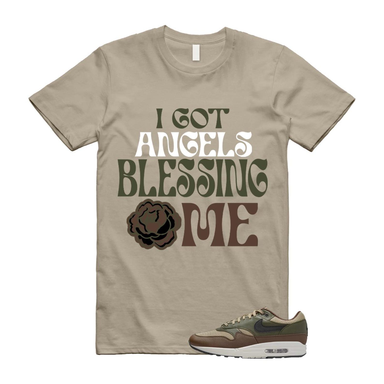 Air Max 1 Essential Premium Cargo Khaki Neutral Olive Cacao Wow T Shirt Match ANGELS T-Shirt, Sneaker Match Tee