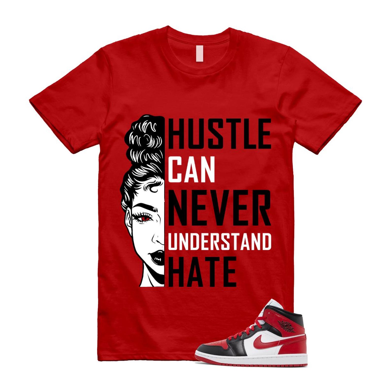 1 Alternate Bred Toe Gym Red Black White Mid T Shirt Match HUSTLE ,BQ6472-079 T-Shirt, Sneaker Match Tee