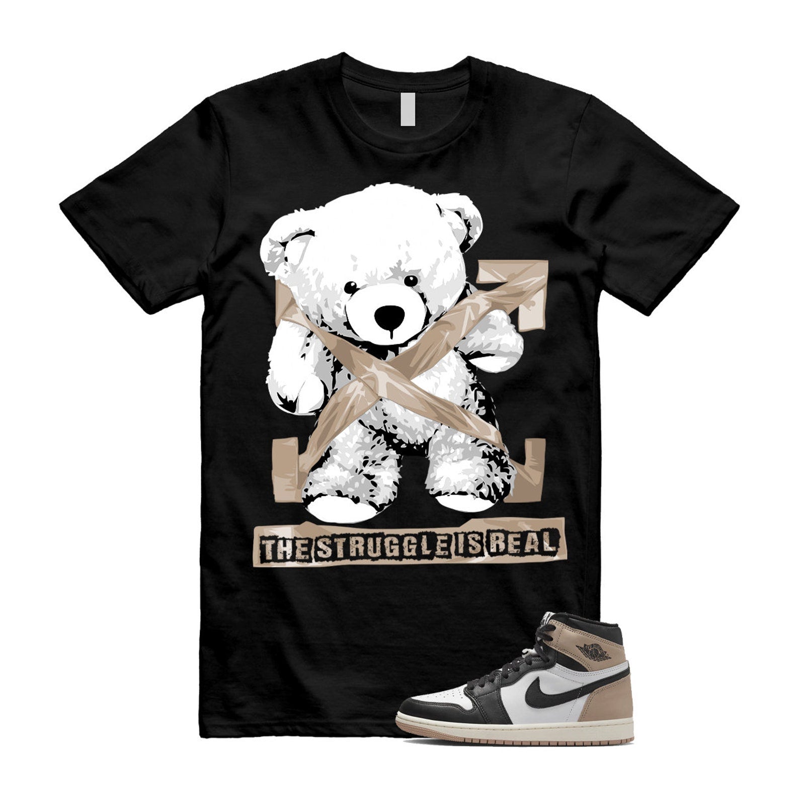 1 Latte High OG Legend Medium Brown White Sail Black T Shirt Match STRUG, FD2597-021 T-Shirt, Sneaker Match Tee