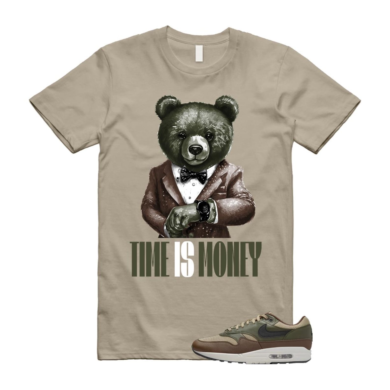 Air Max 1 Essential Premium Cargo Khaki Neutral Olive Cacao Wow T Shirt Match TIM T-Shirt, Sneaker Match Tee
